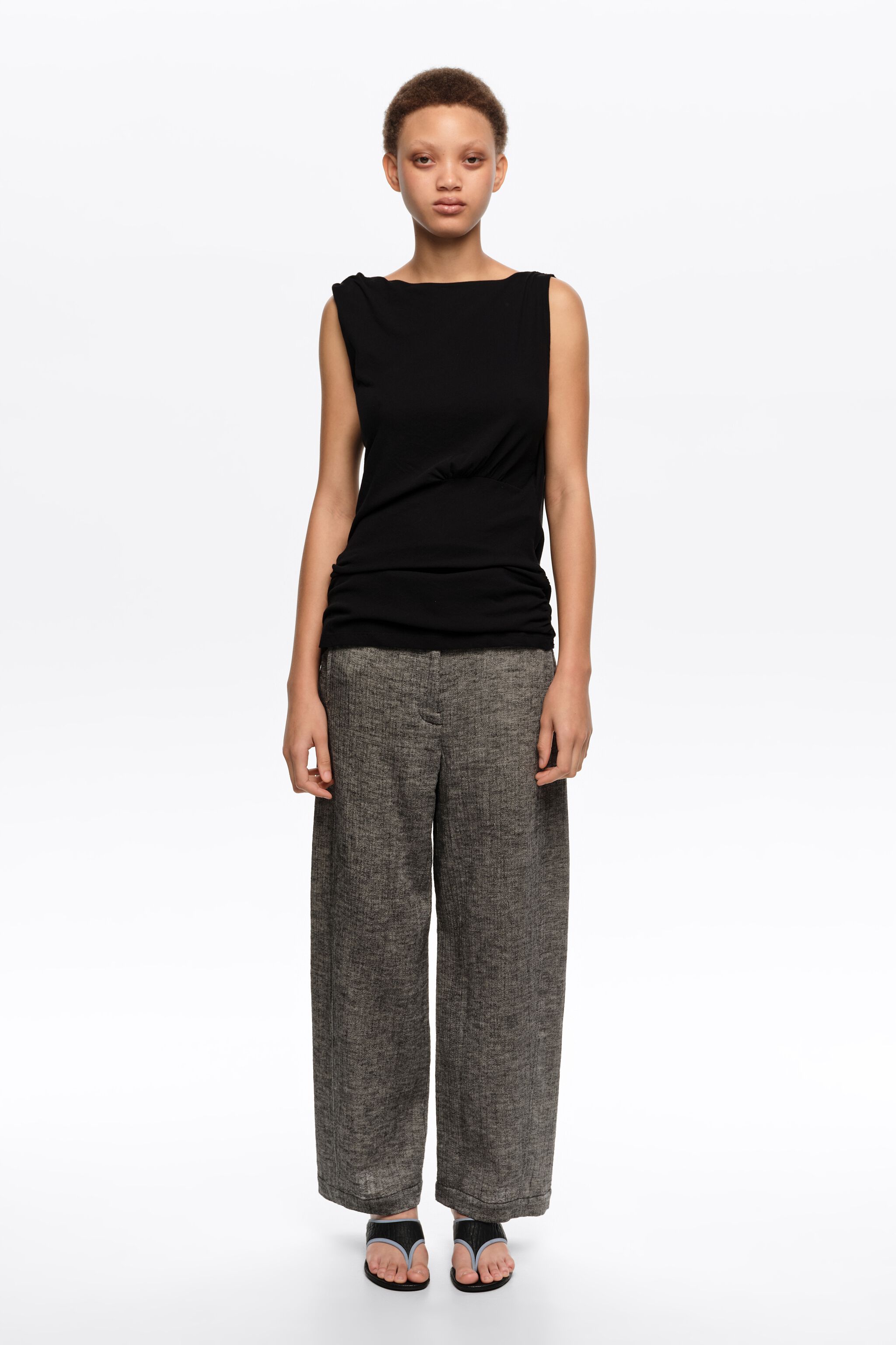 Grey cotton linen barrel leg trousers
