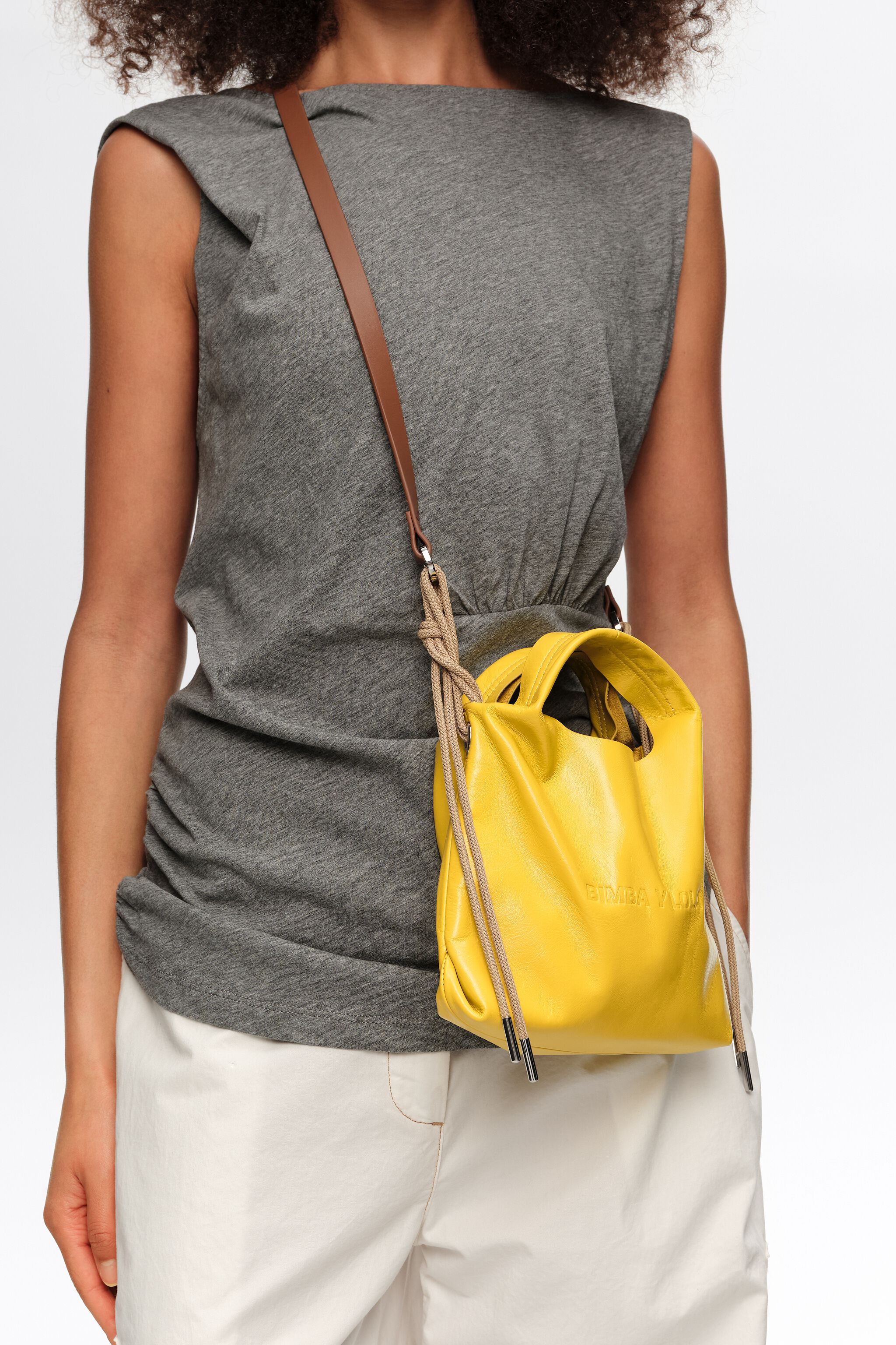 Mini yellow leather Paper crossbody bag