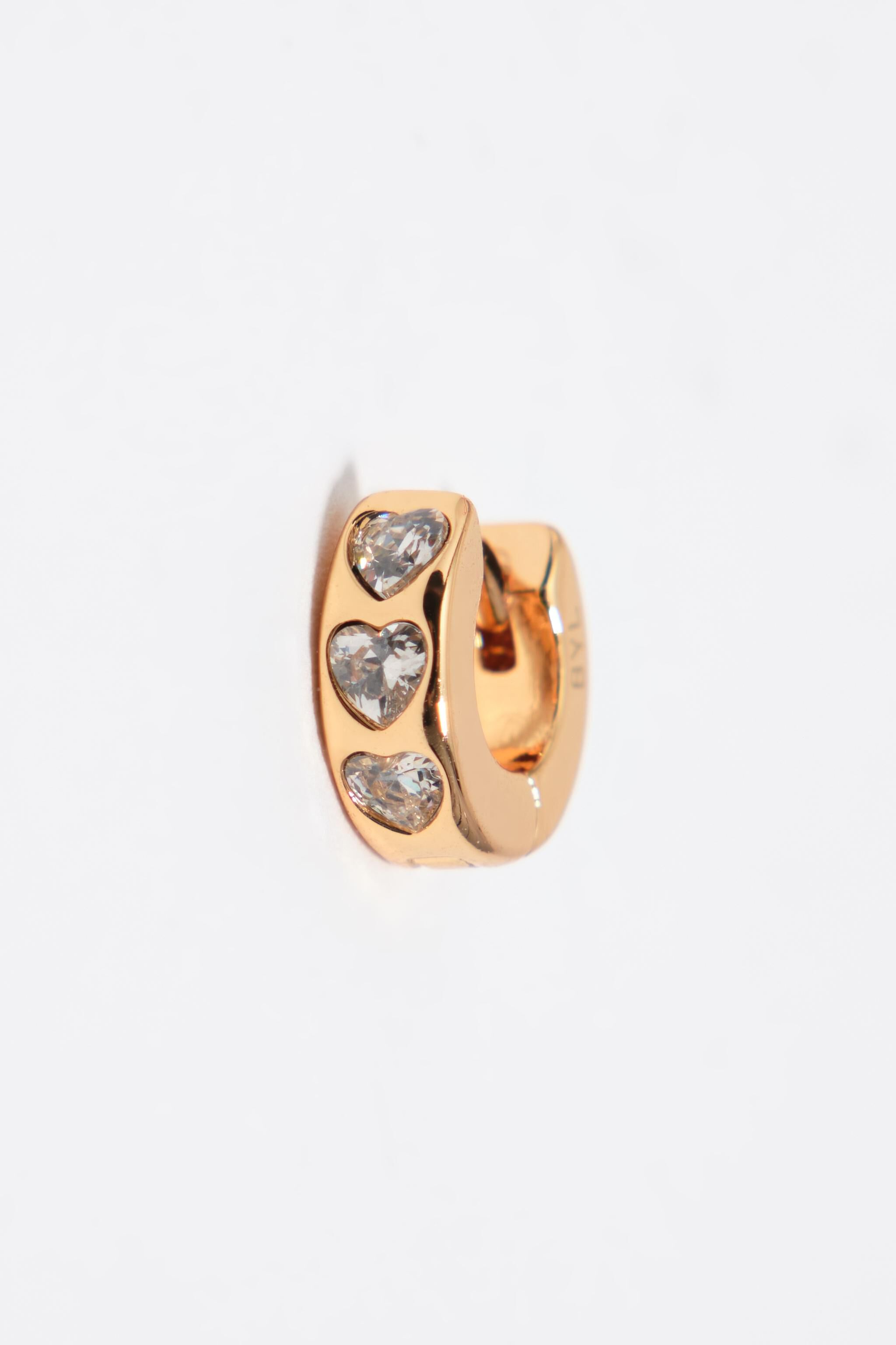 Gold heart mini hoop earrings with crystals