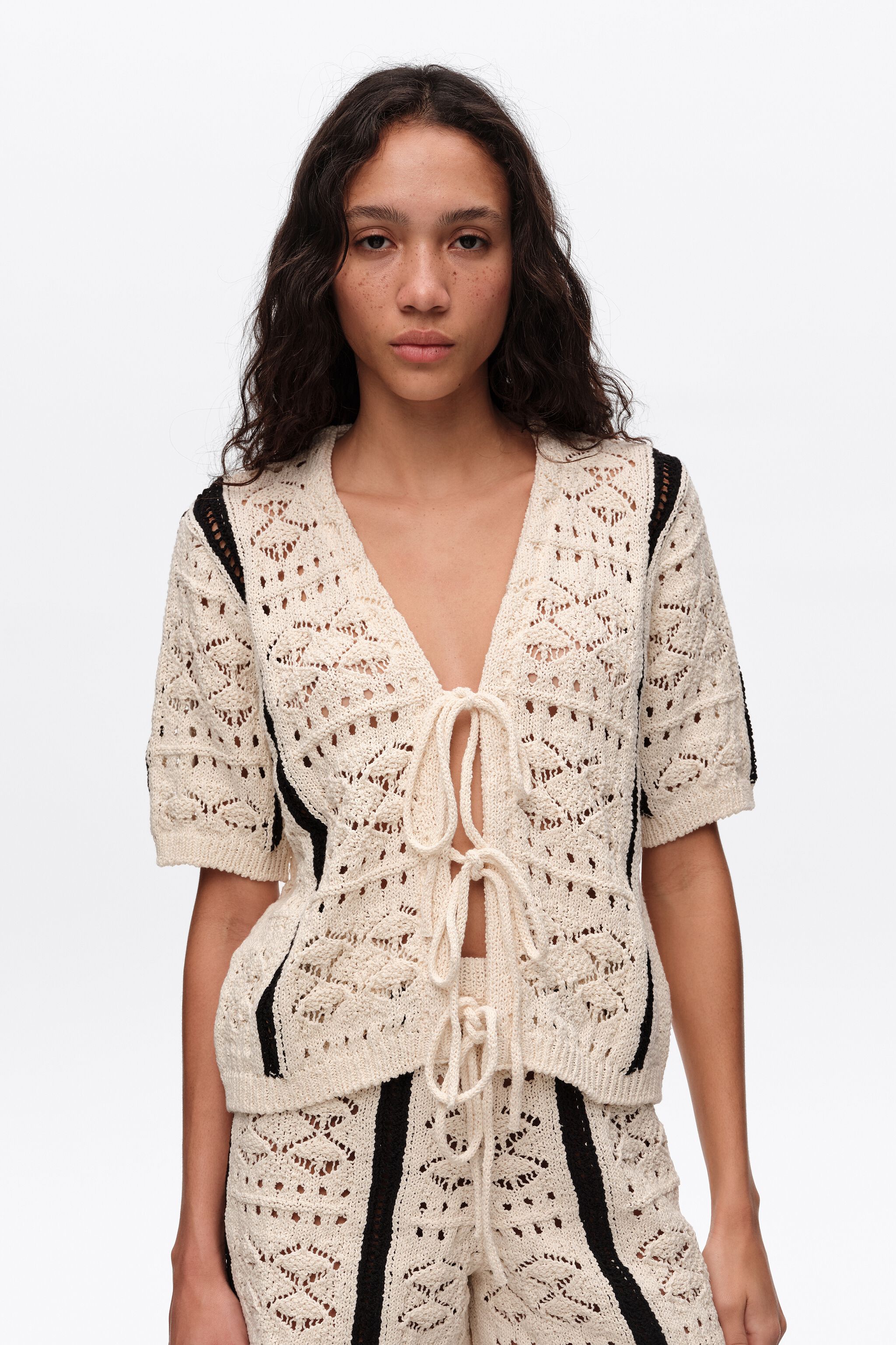 Ivory two-tone knit cardigan