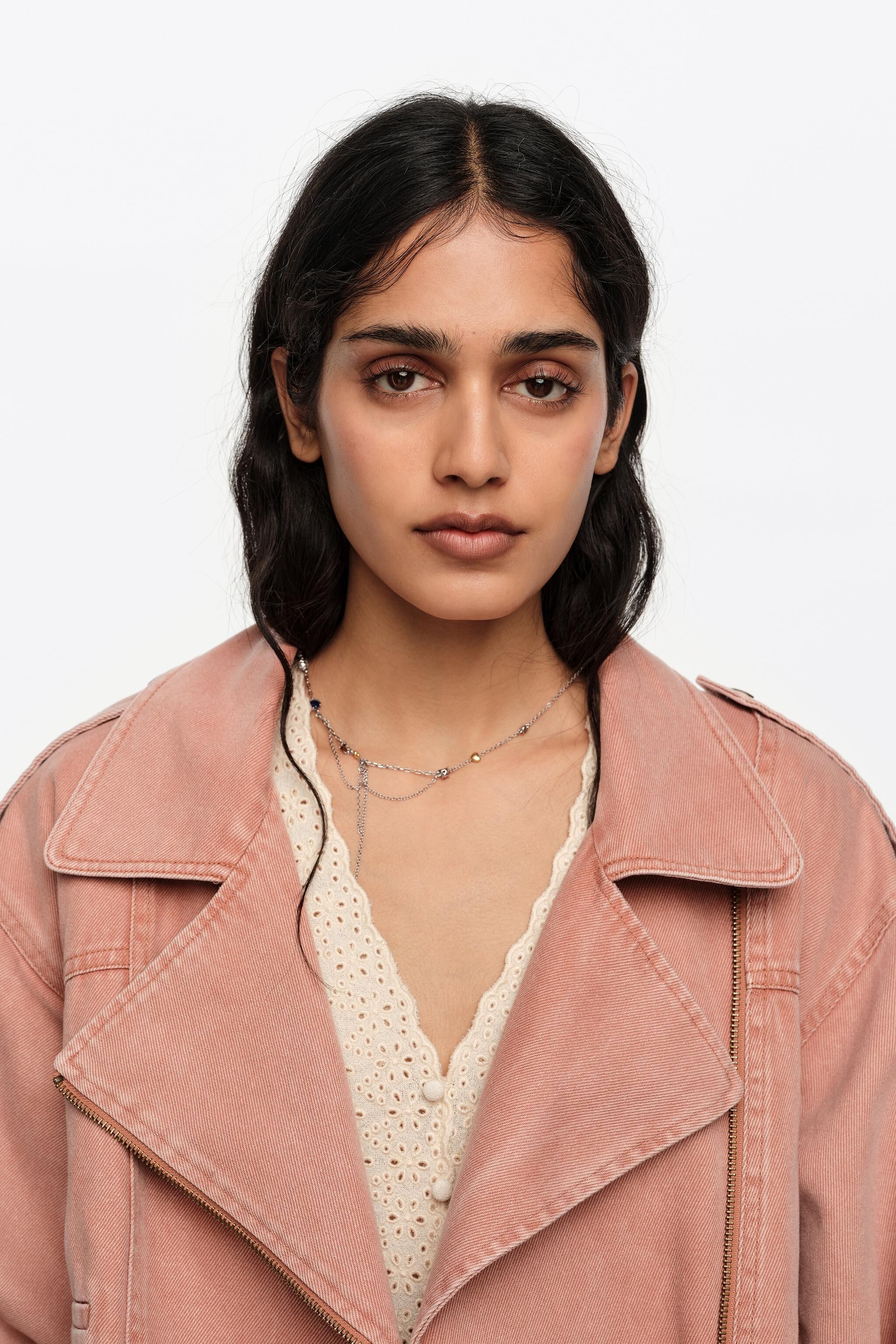 Peach denim double-breasted jacket