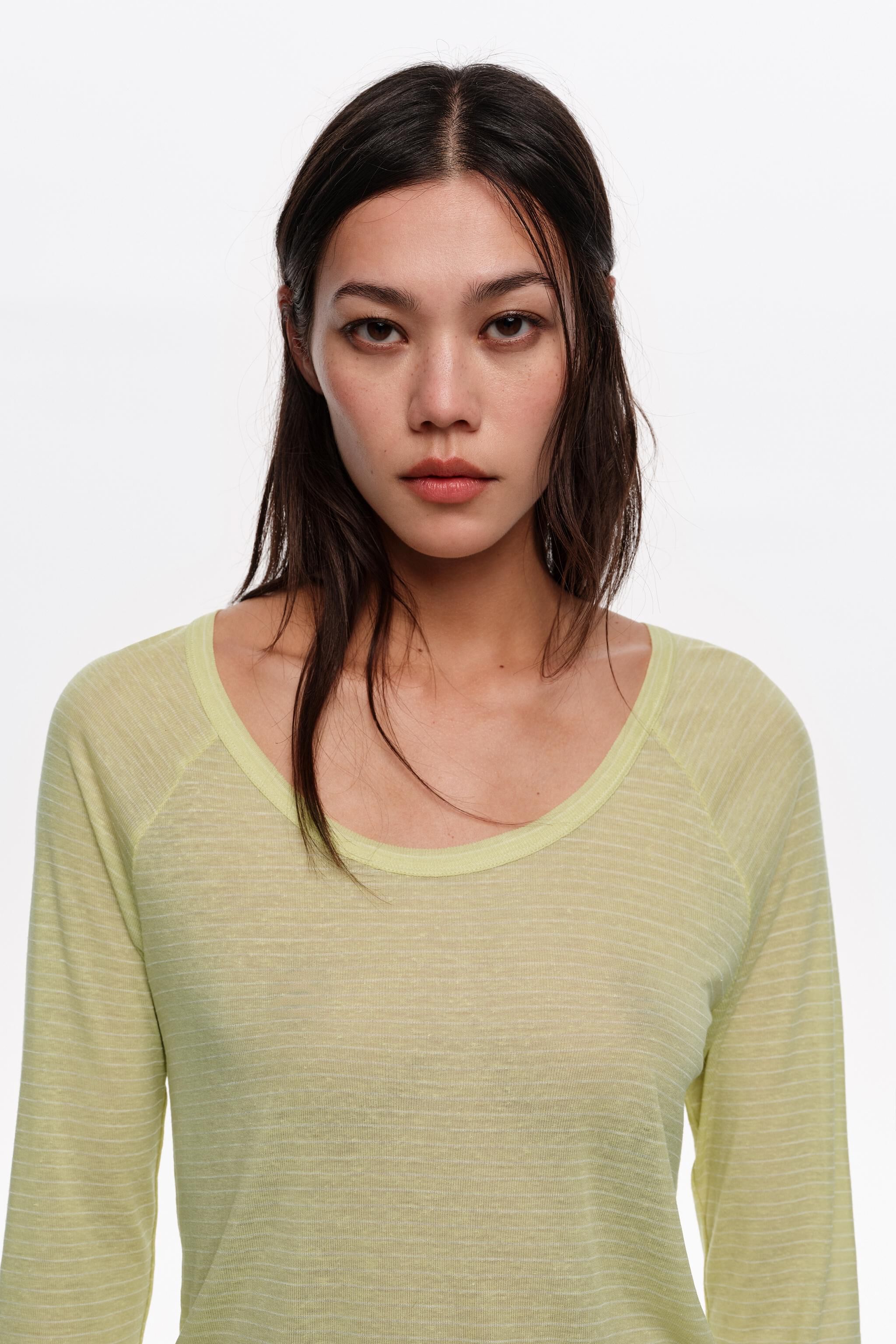 Lime striped raglan sleeve T-shirt