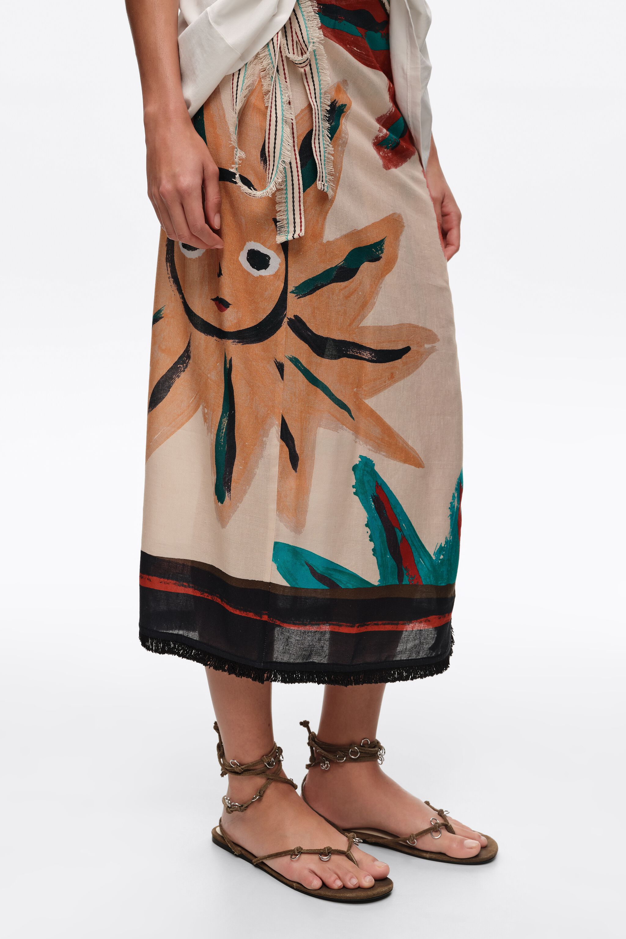 Positional Sun midi wrap skirt