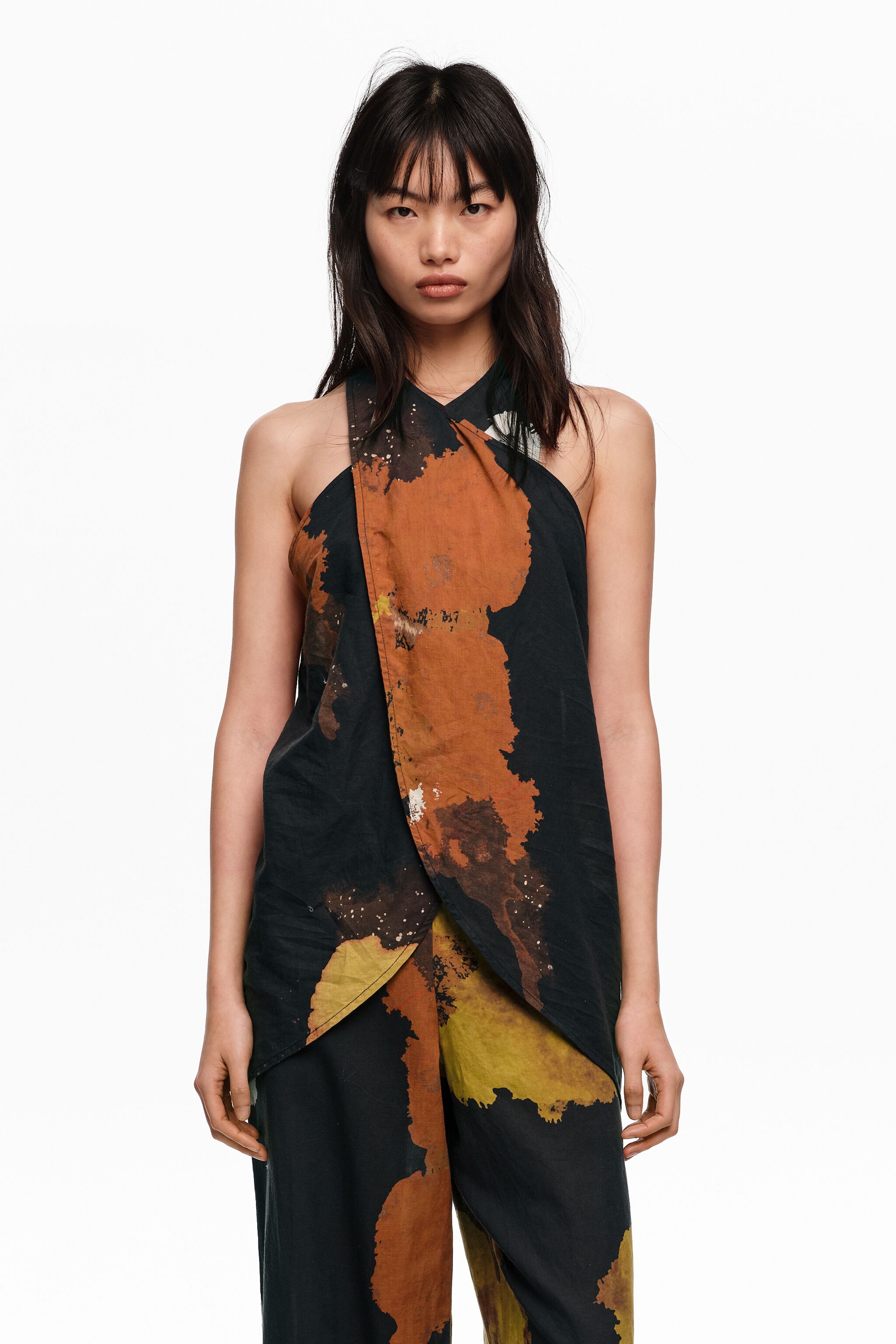 Black Blot linen wrap top