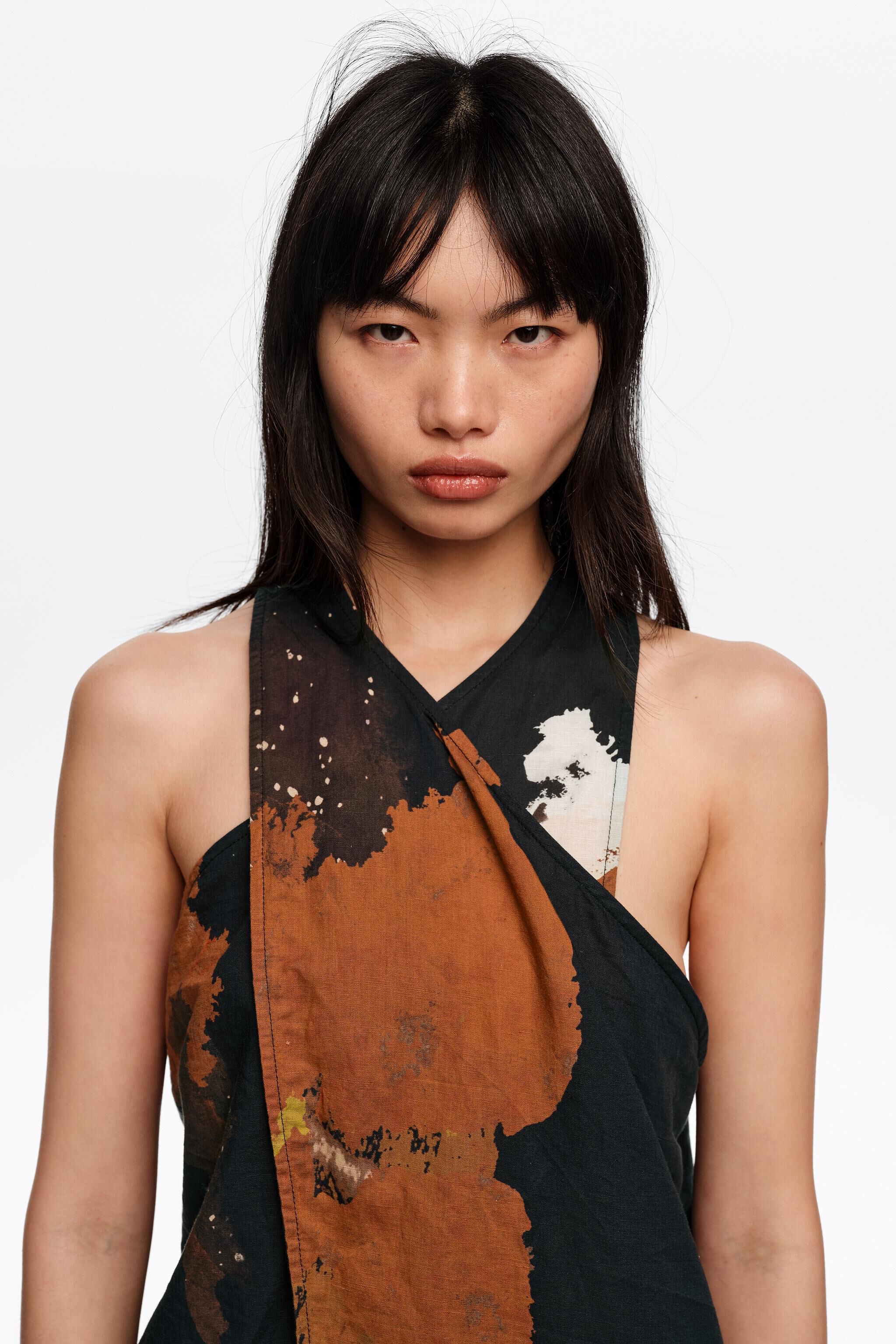 Black Blot linen wrap top