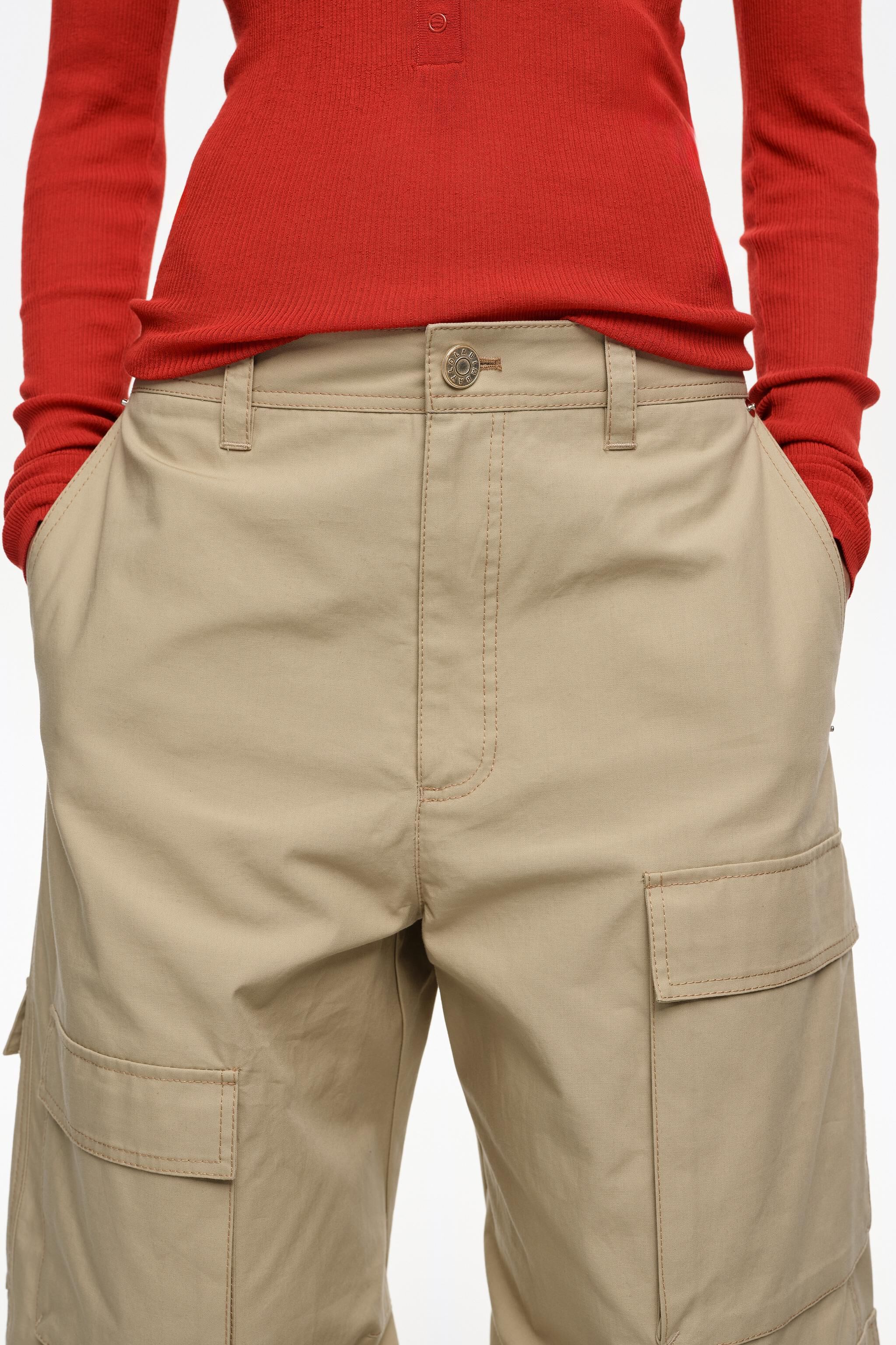 Sand cotton multi-pocket trousers