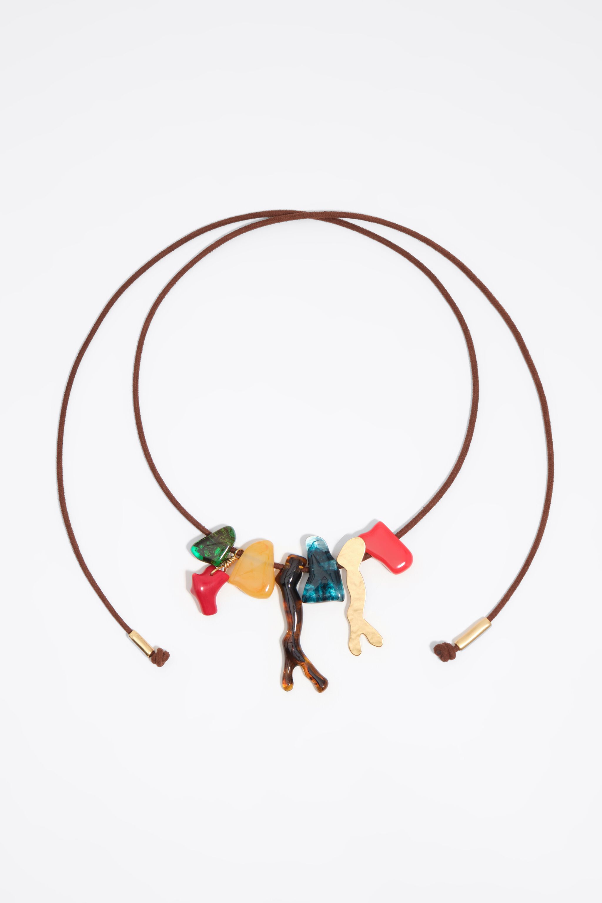 Coral and amber resin stone necklace