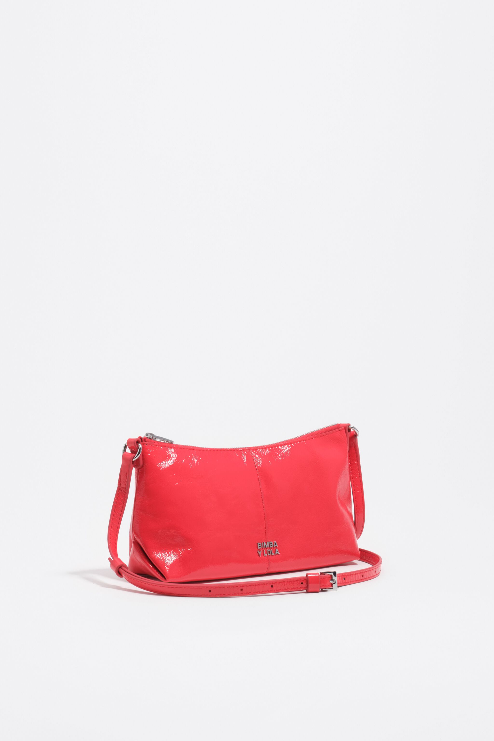 Mini acid red shiny leather crossbody bag