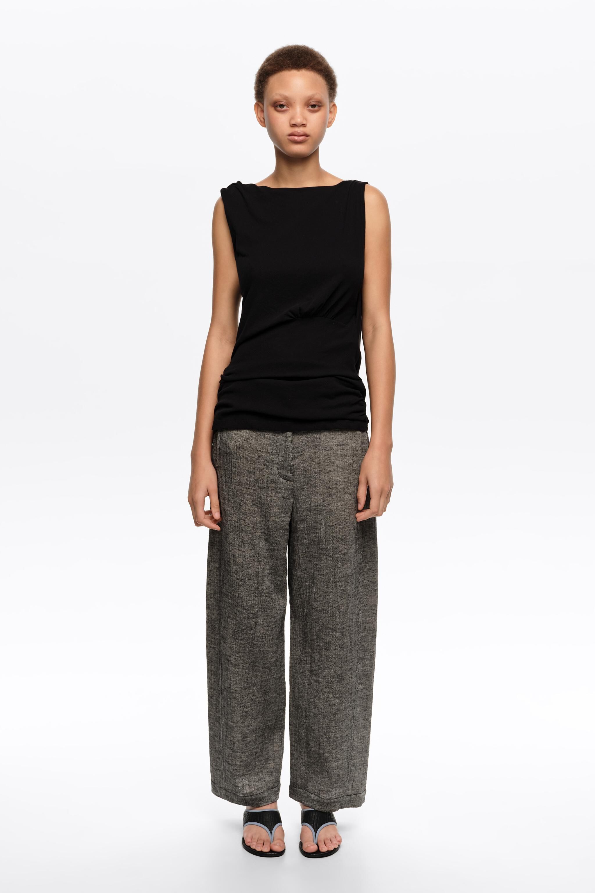 Grey cotton linen barrel leg trousers