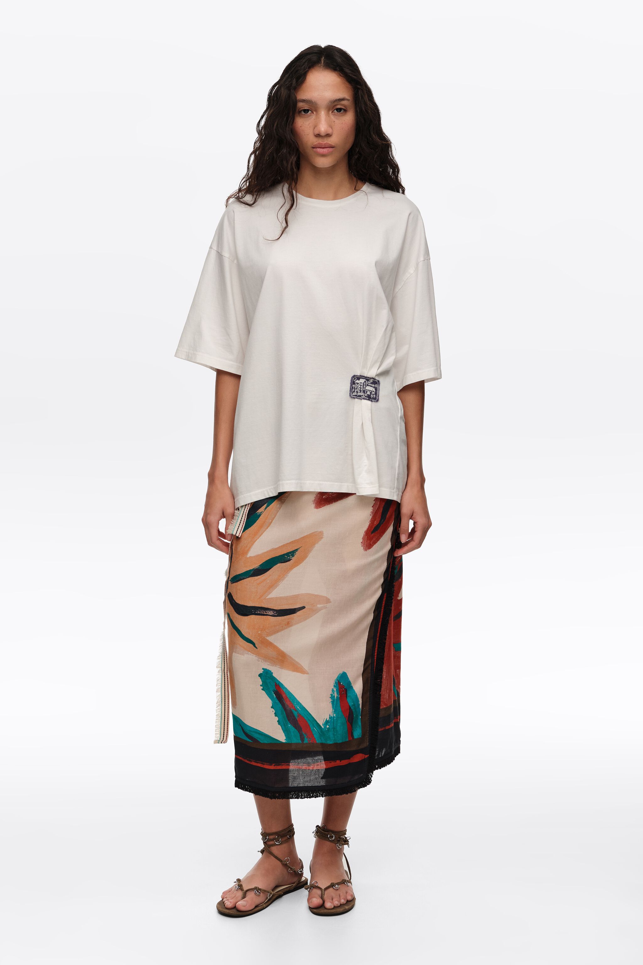 Positional Sun midi wrap skirt