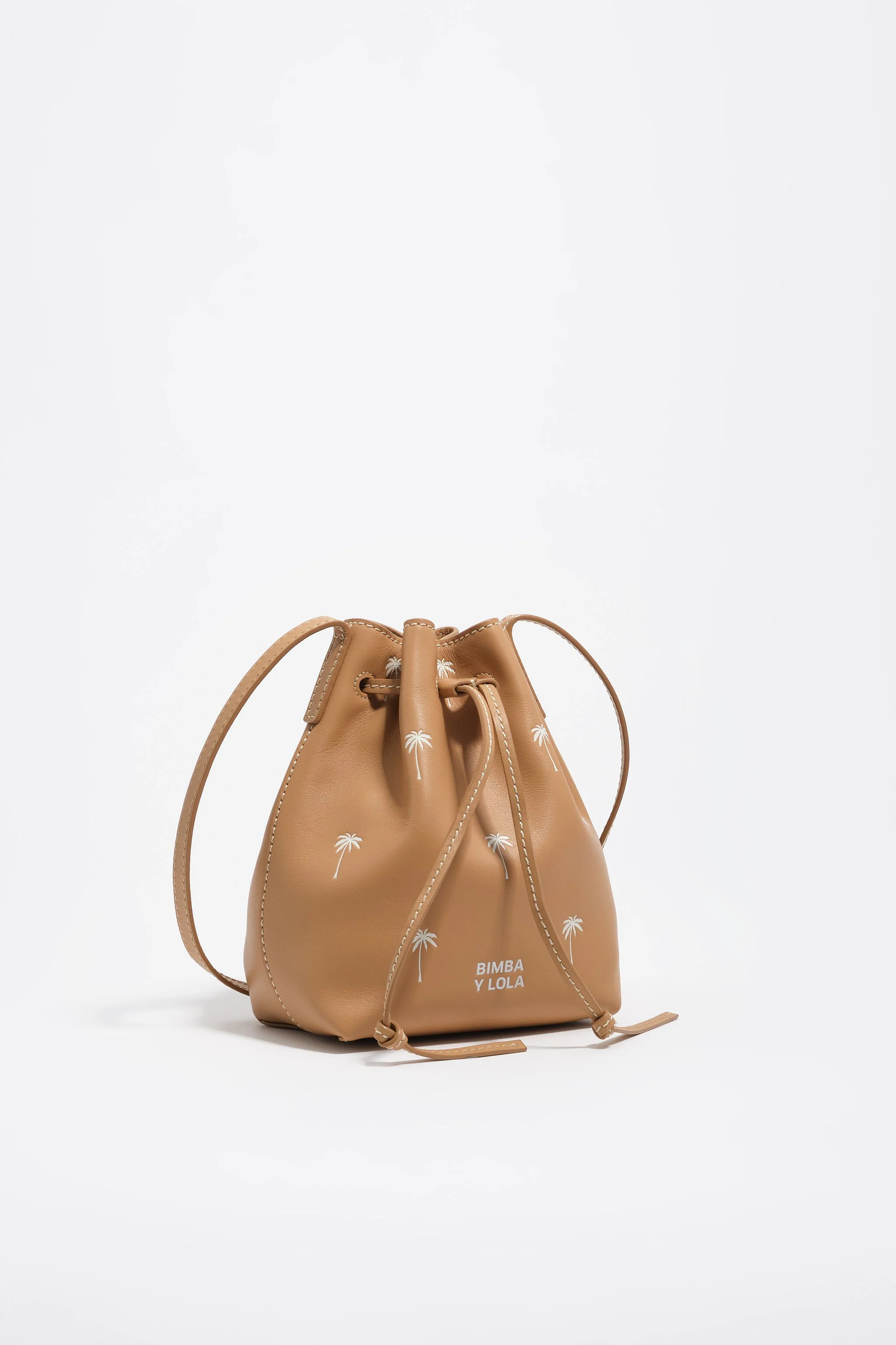 Hazelnut small leather bucket bag