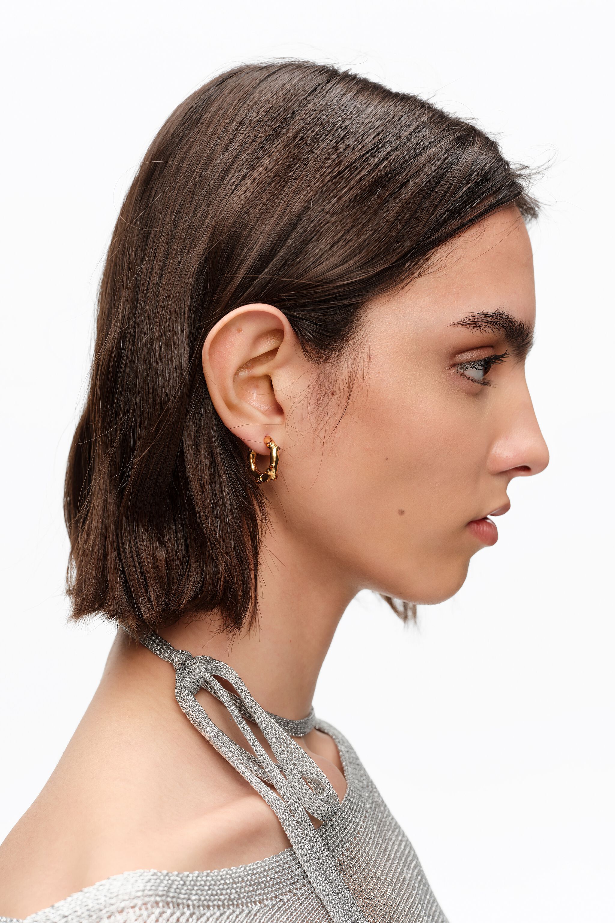 Gold crystal textured hoop earrings