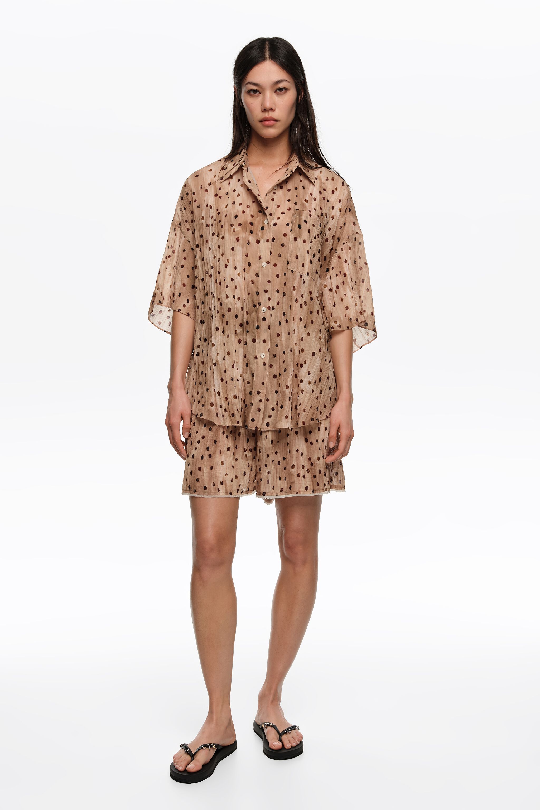 Watercolor Dots pleated Bermuda shorts