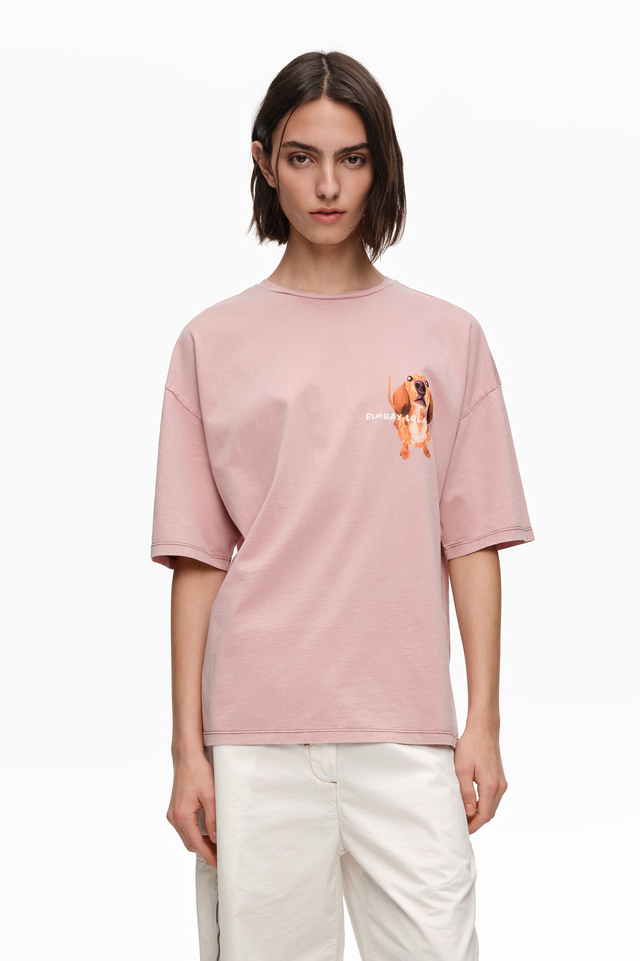 Powder pink dachshund logo T-shirt