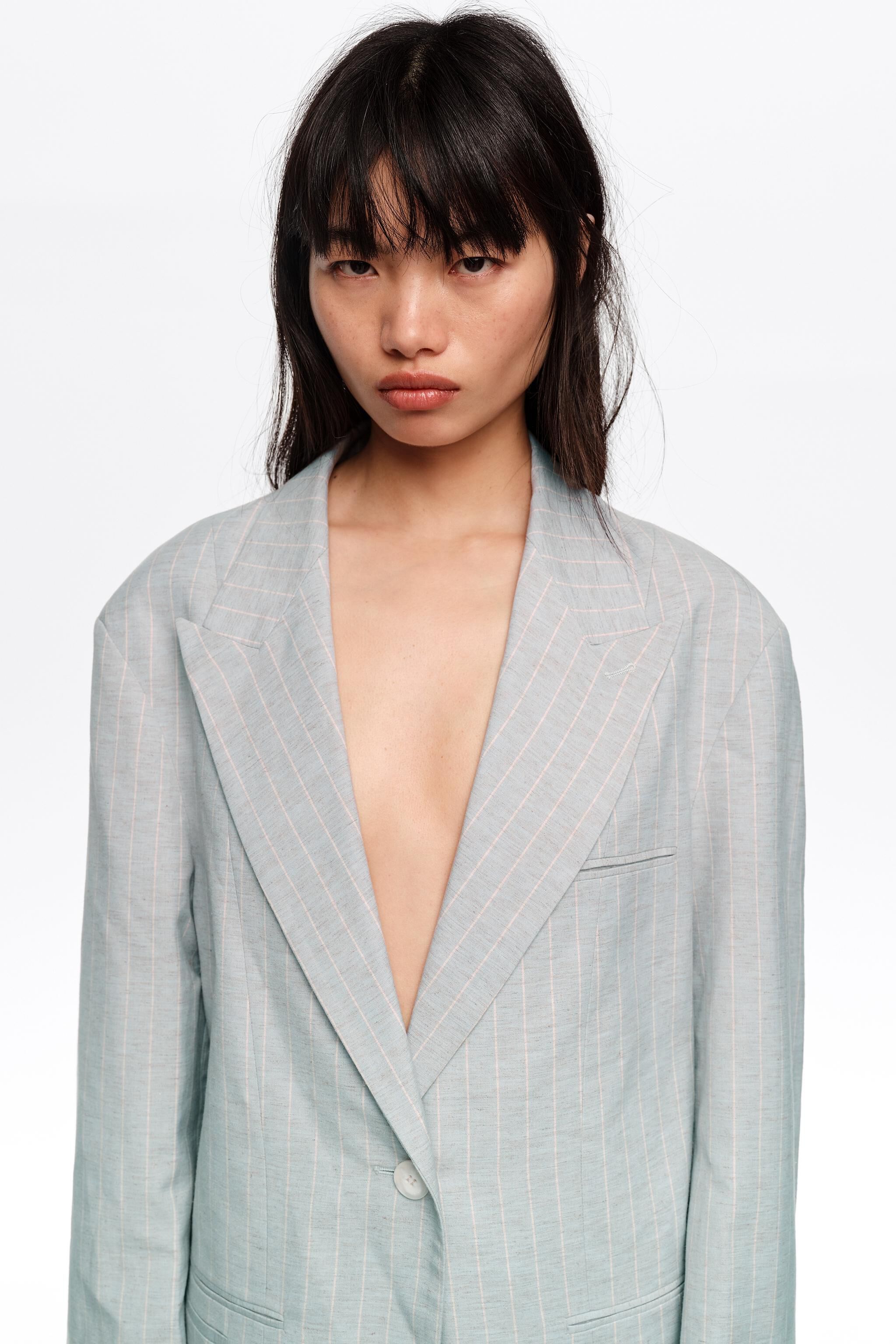 Light gray oversize tailored jacket with stripes