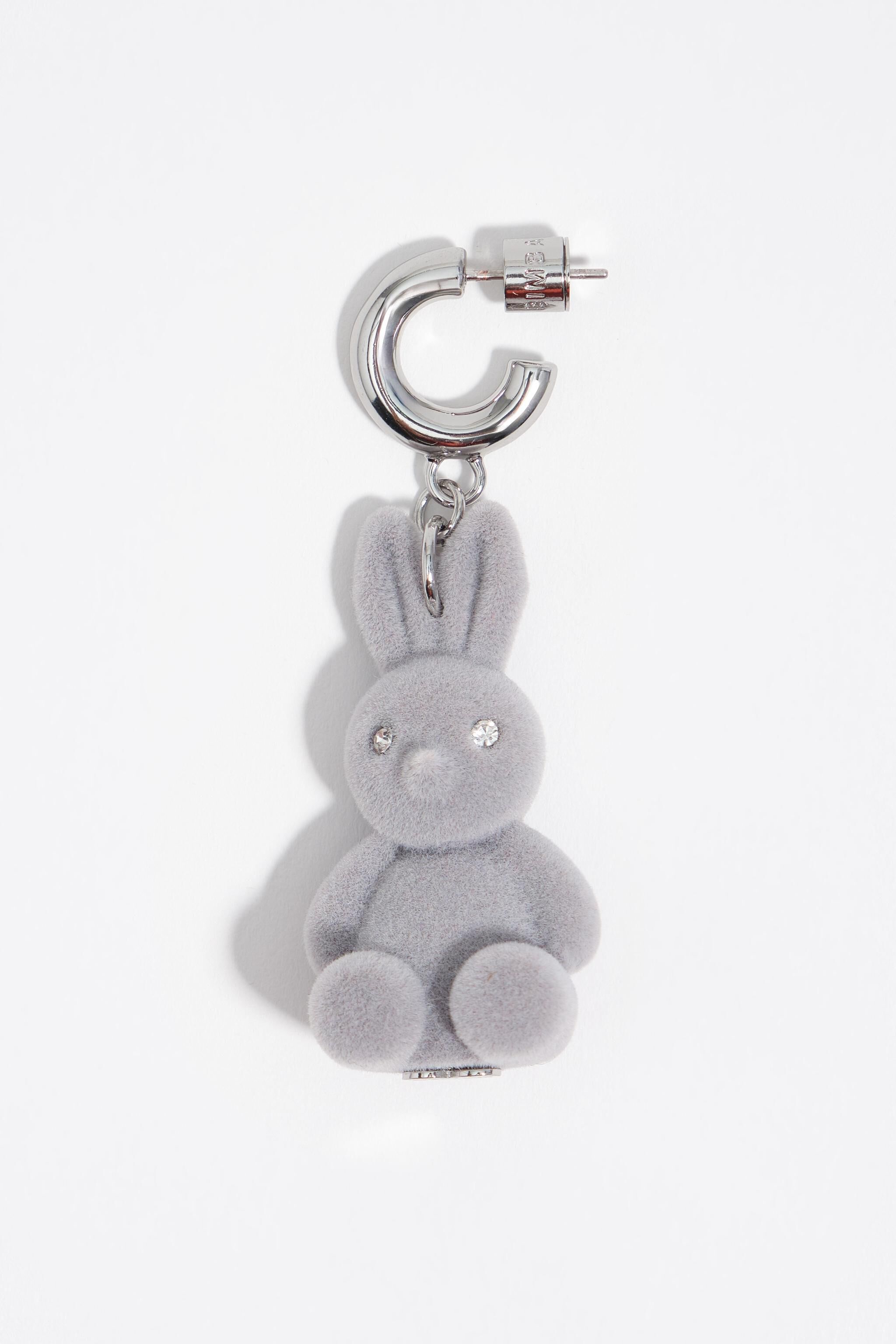 Gray flocked rabbit hoop earrings