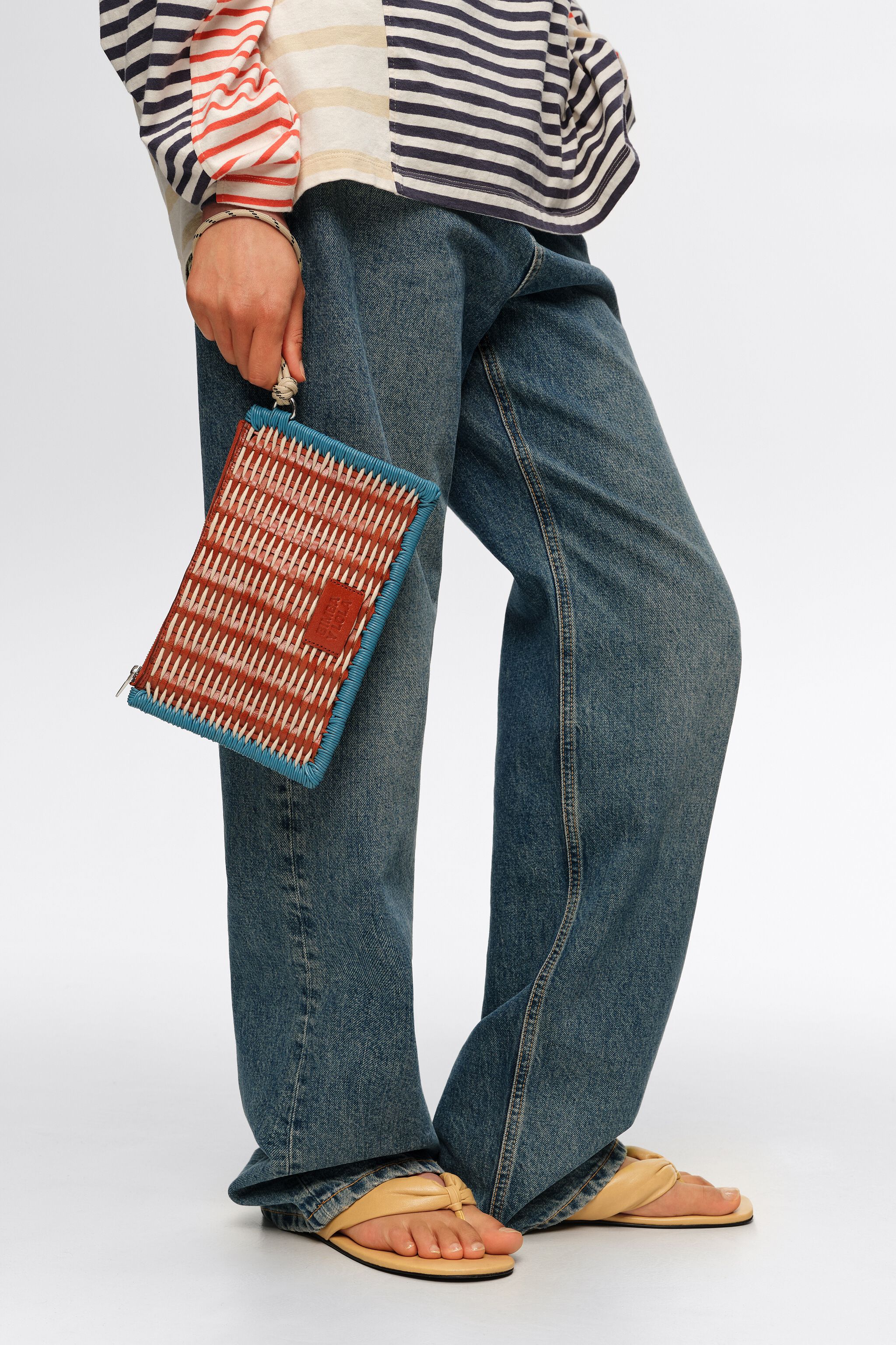 Tan medium leather zip clutch
