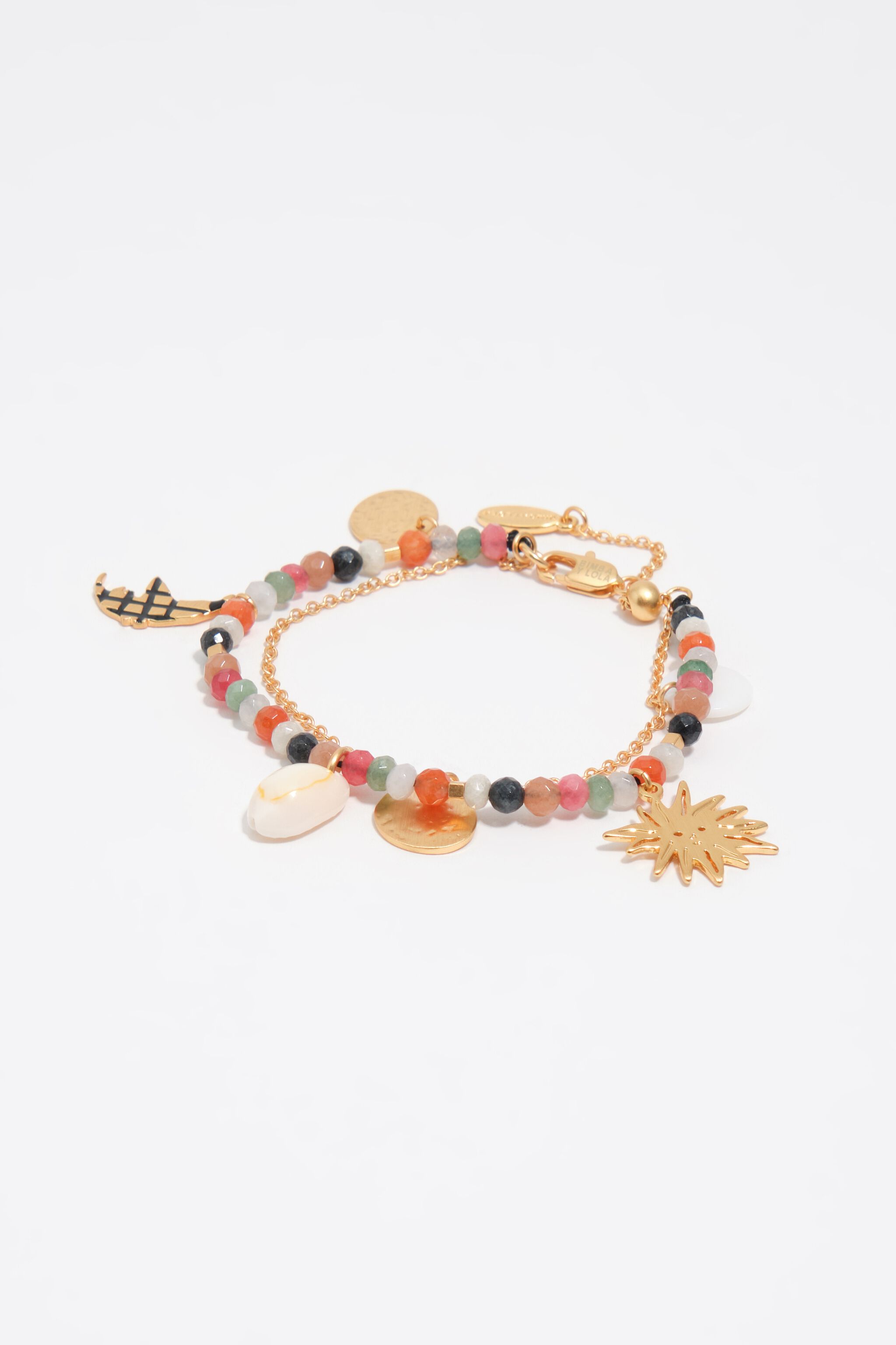 Brushed gold sun and moon double bracelet