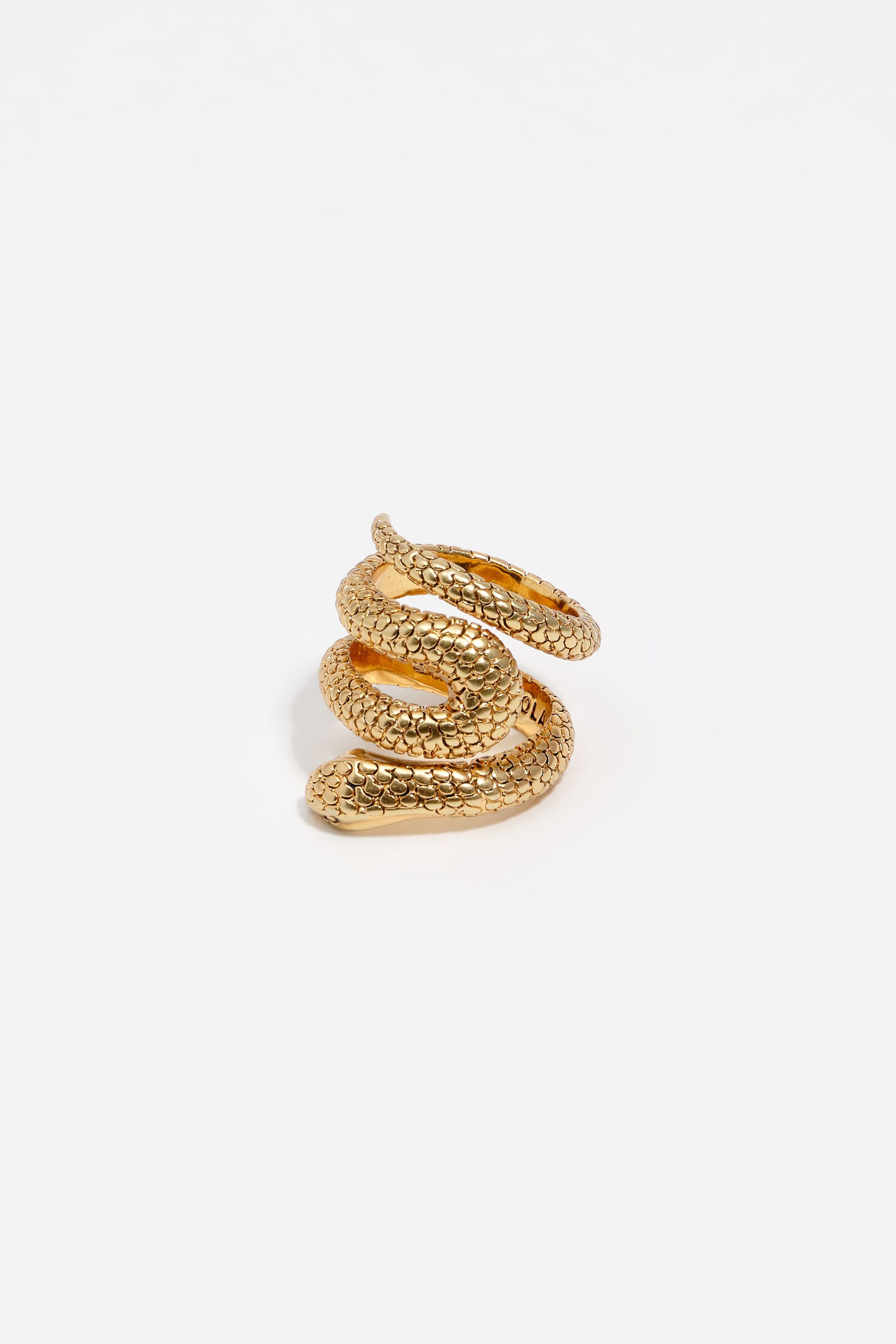Gold textured snake spiral ring