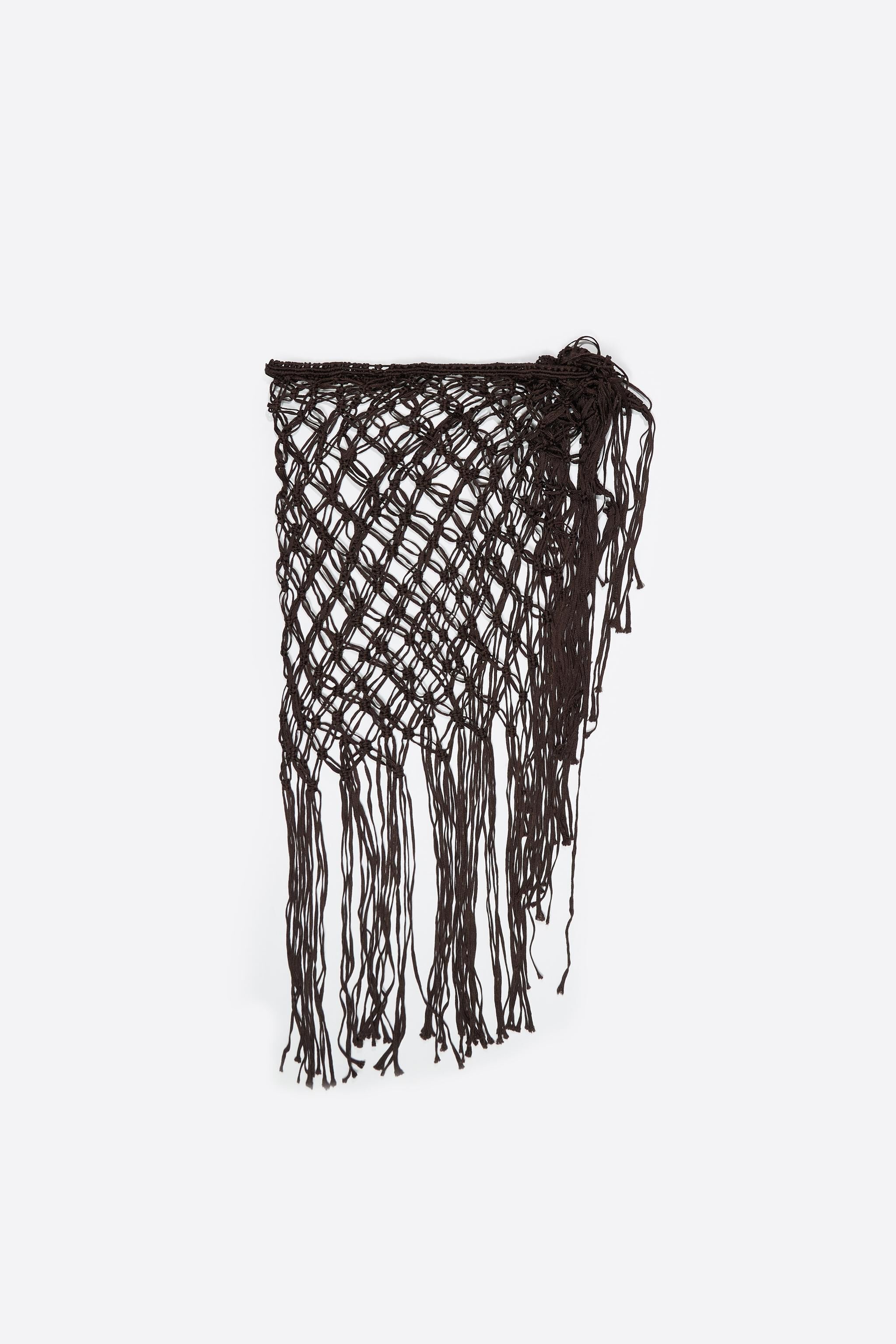 Brown fringed plaited shawl