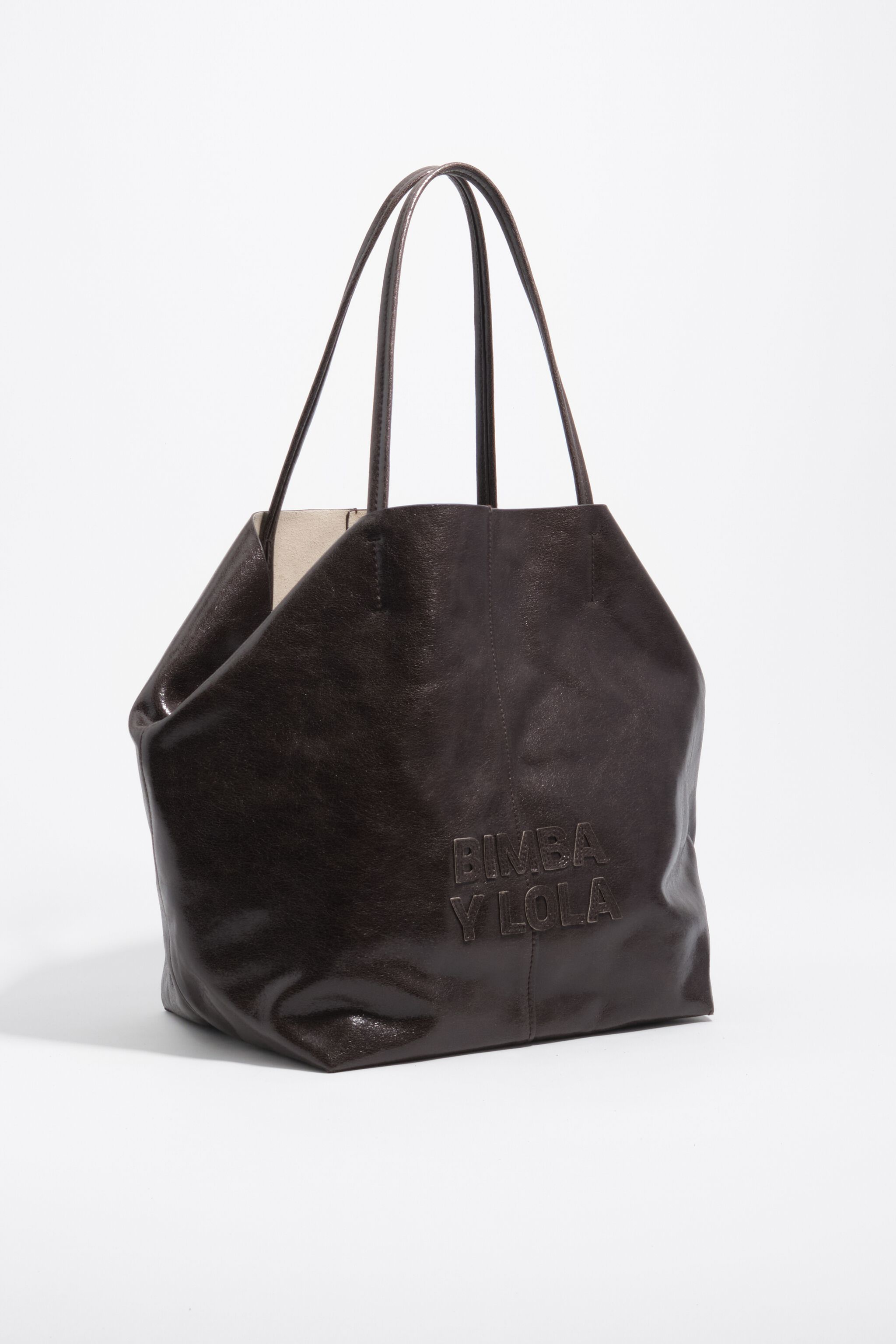 Large dark chocolate leather shopper bag