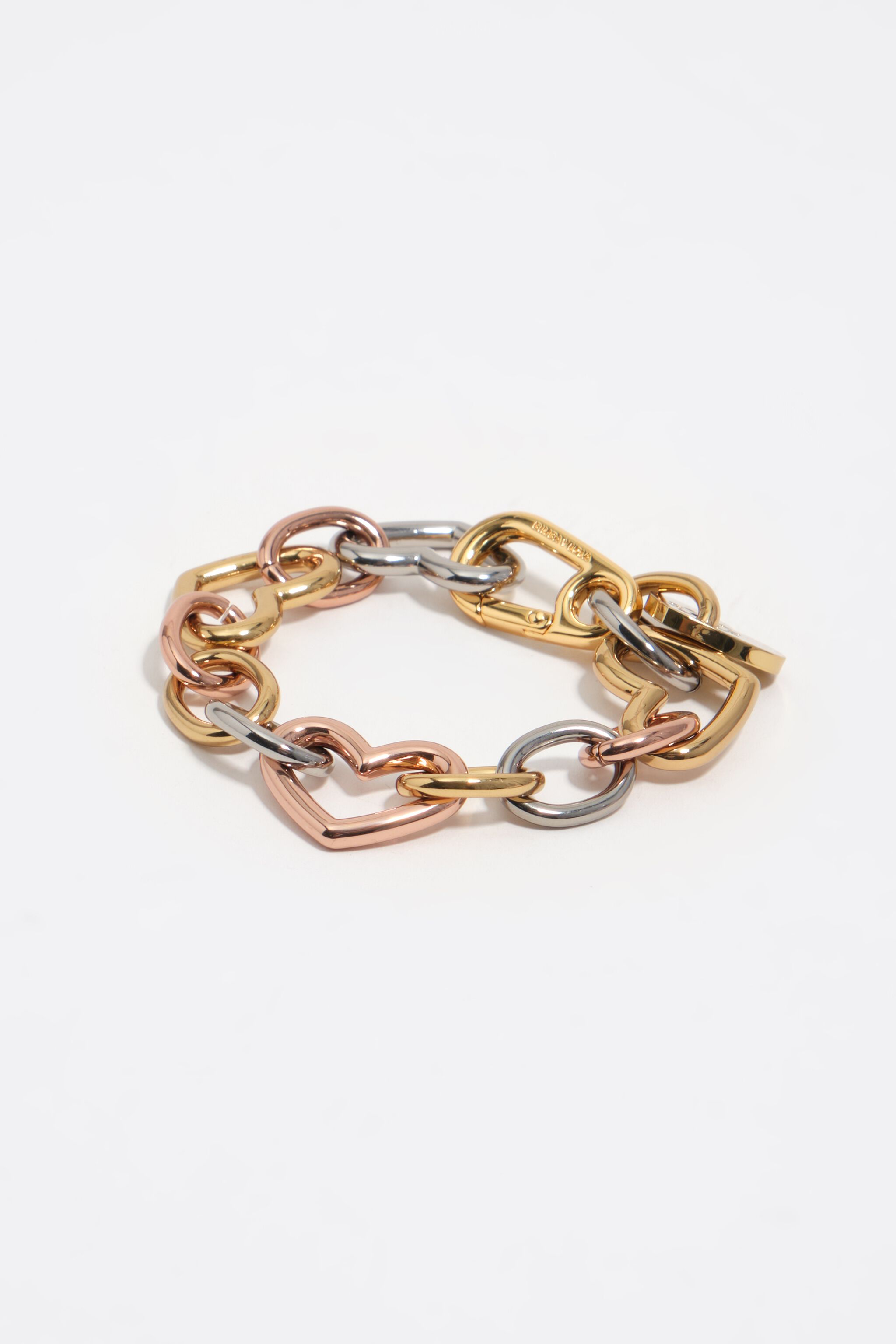 Three-tone heart chain bracelet