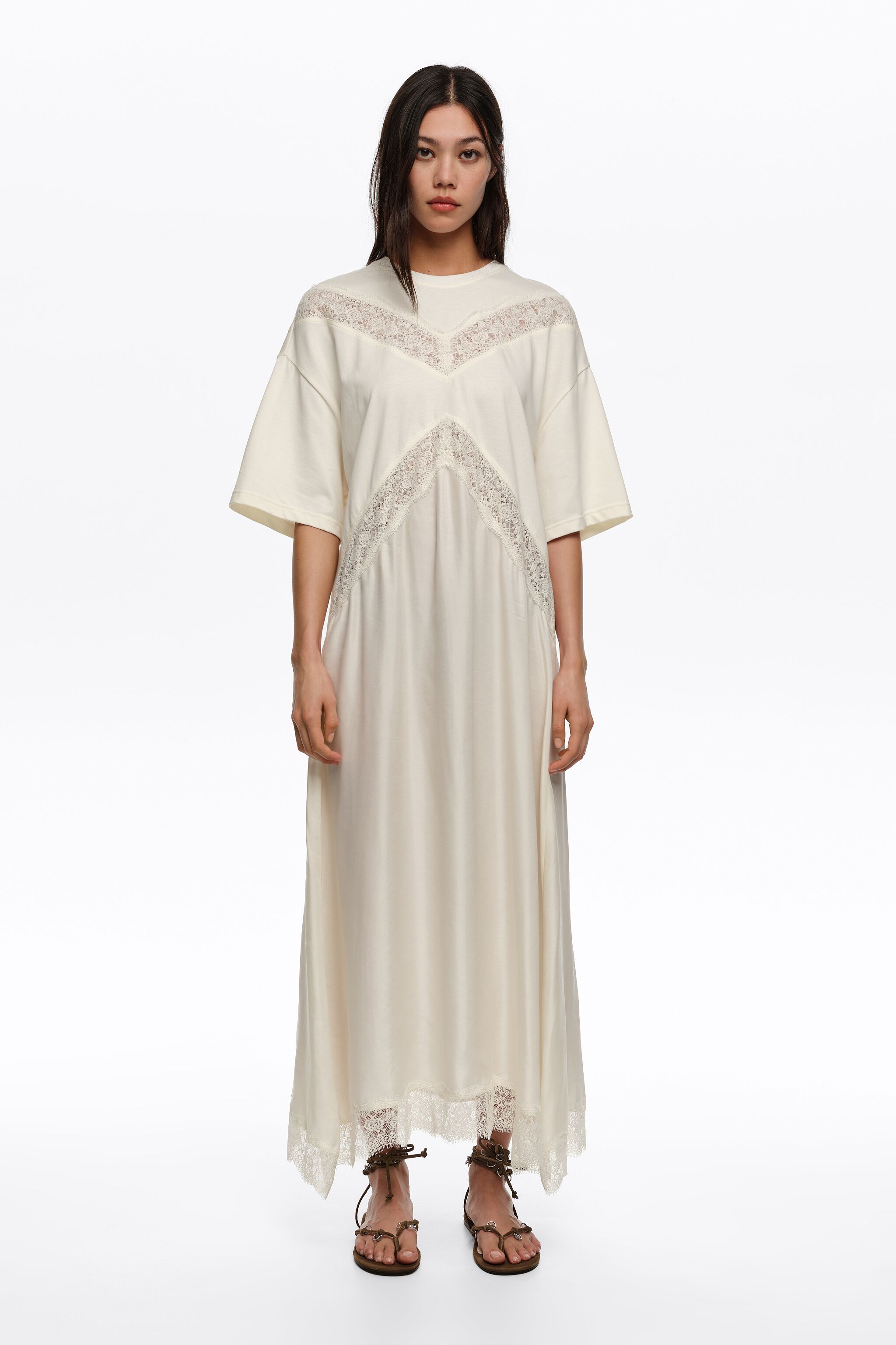 Ivory lace dual material dress