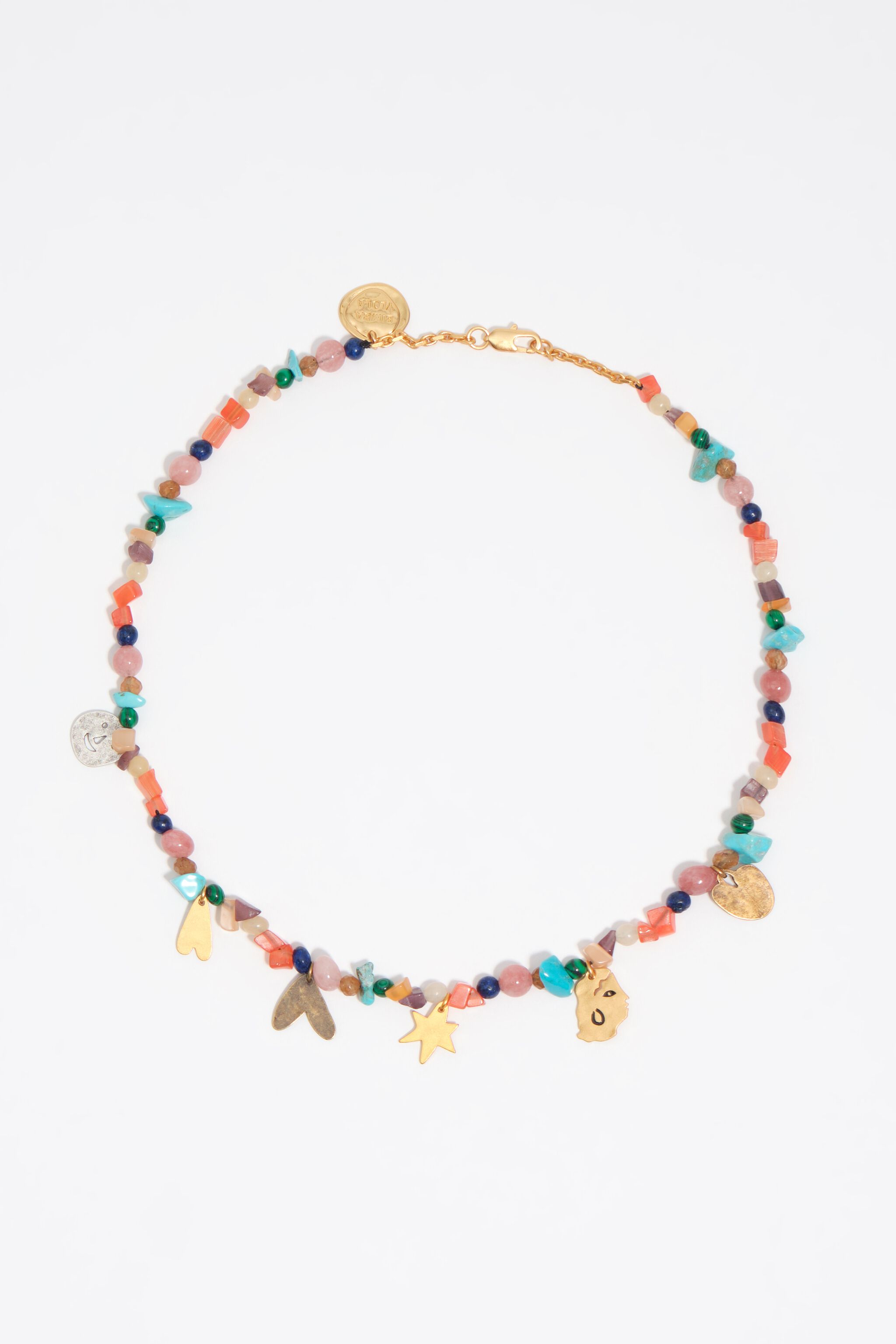 Necklace with metal silhouettes and multicolor stones