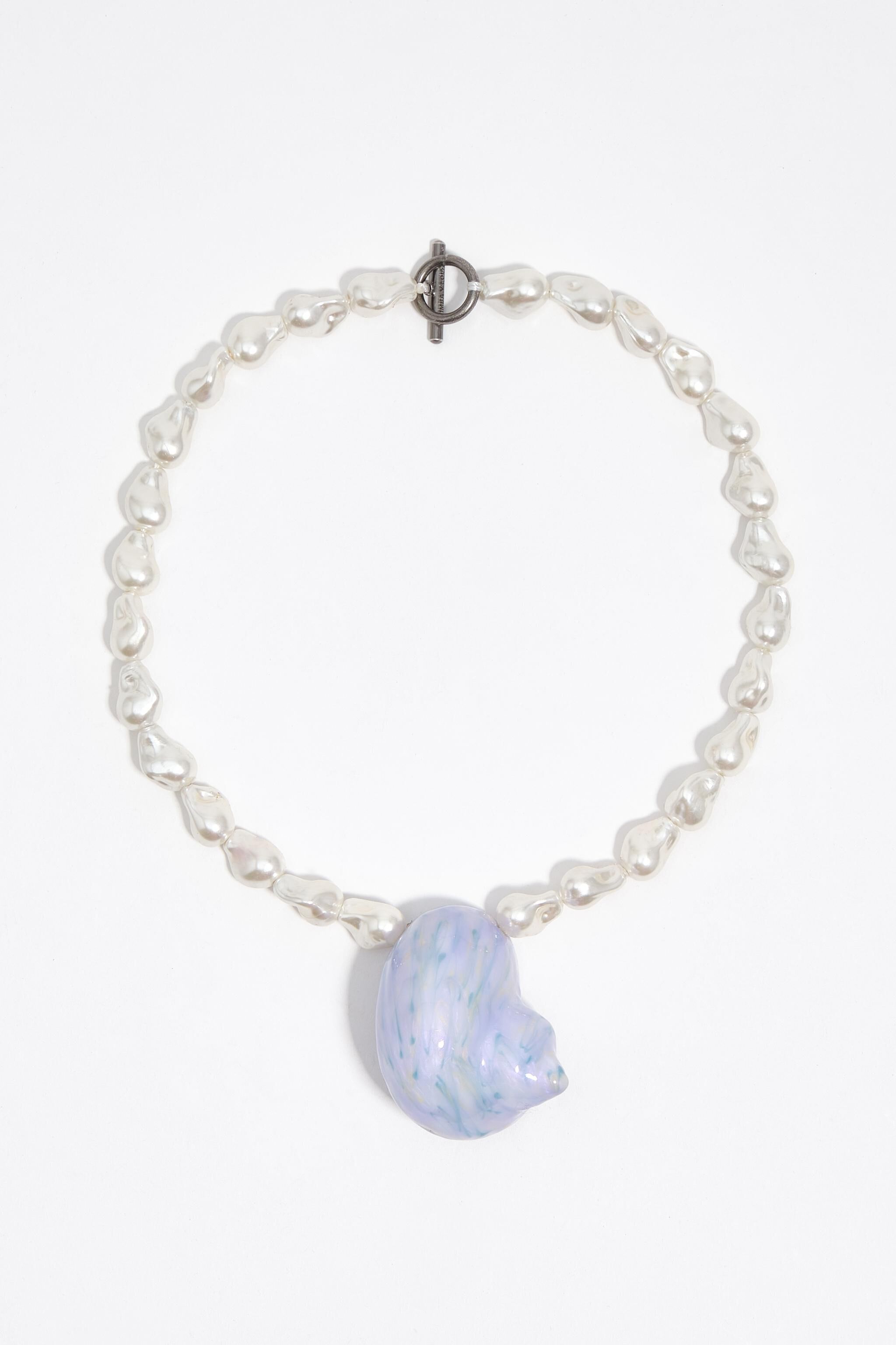 Pearl and enameled seashell necklace
