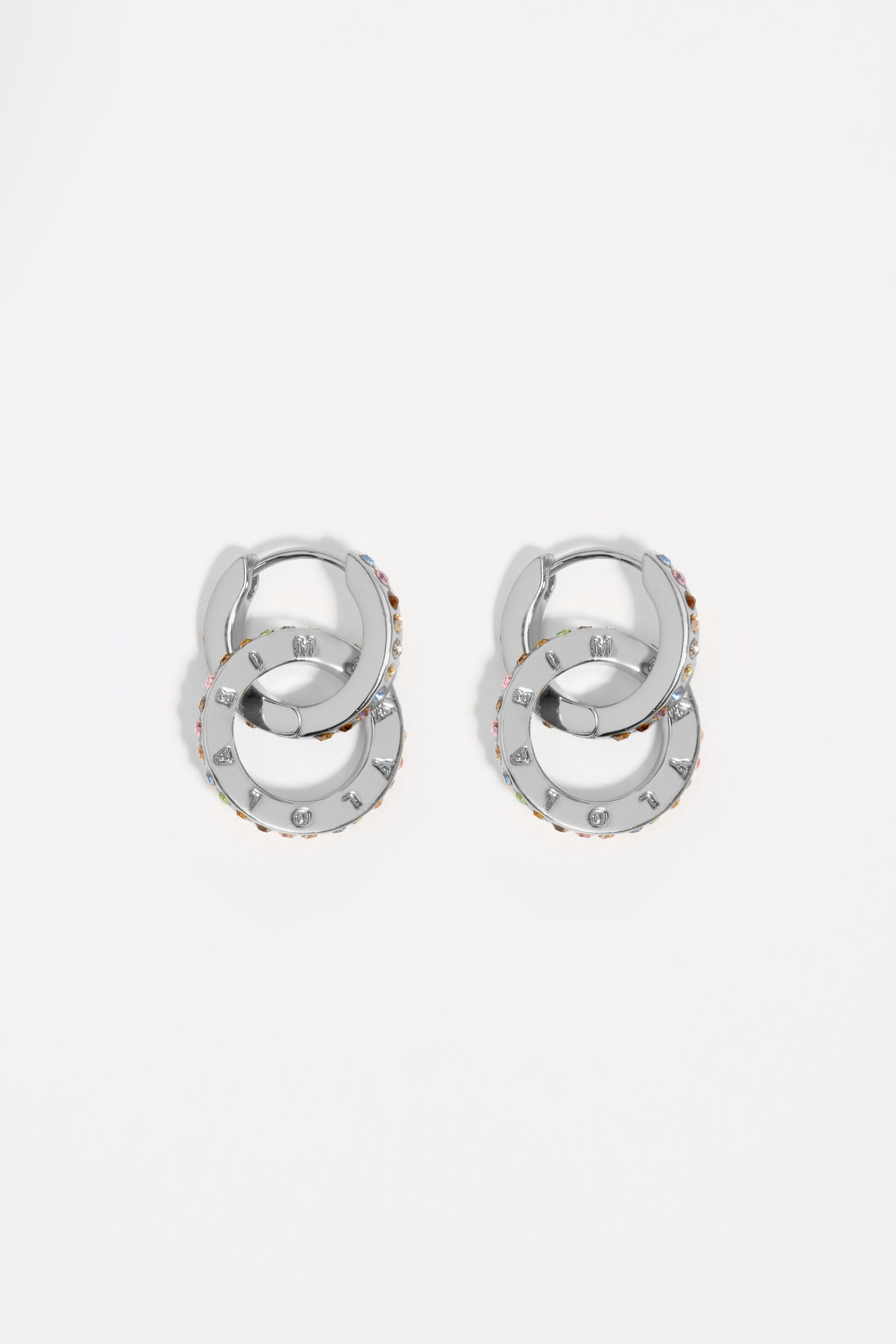 Silver logo double-hoop earrings