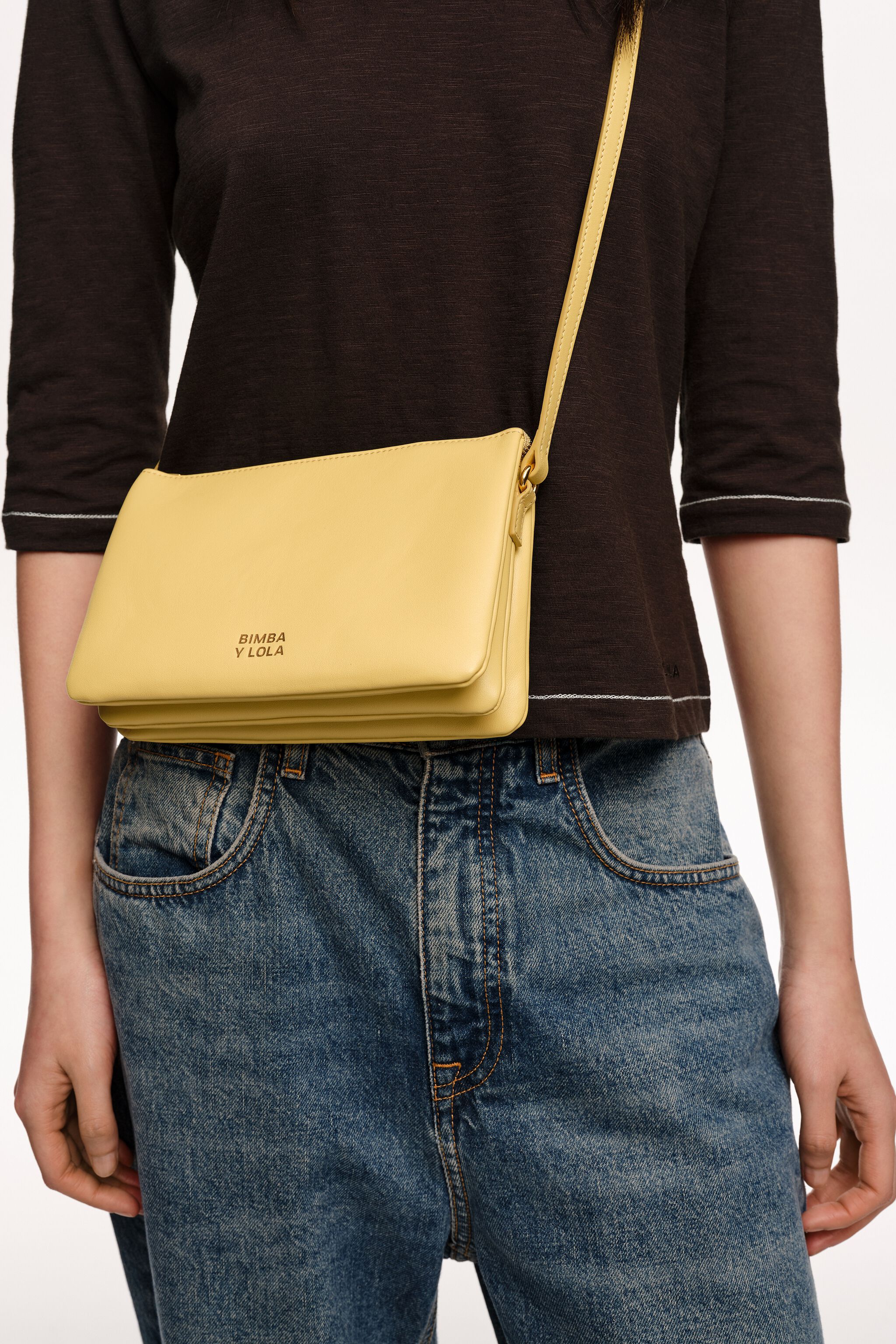 Banana mini leather triple clutch bag