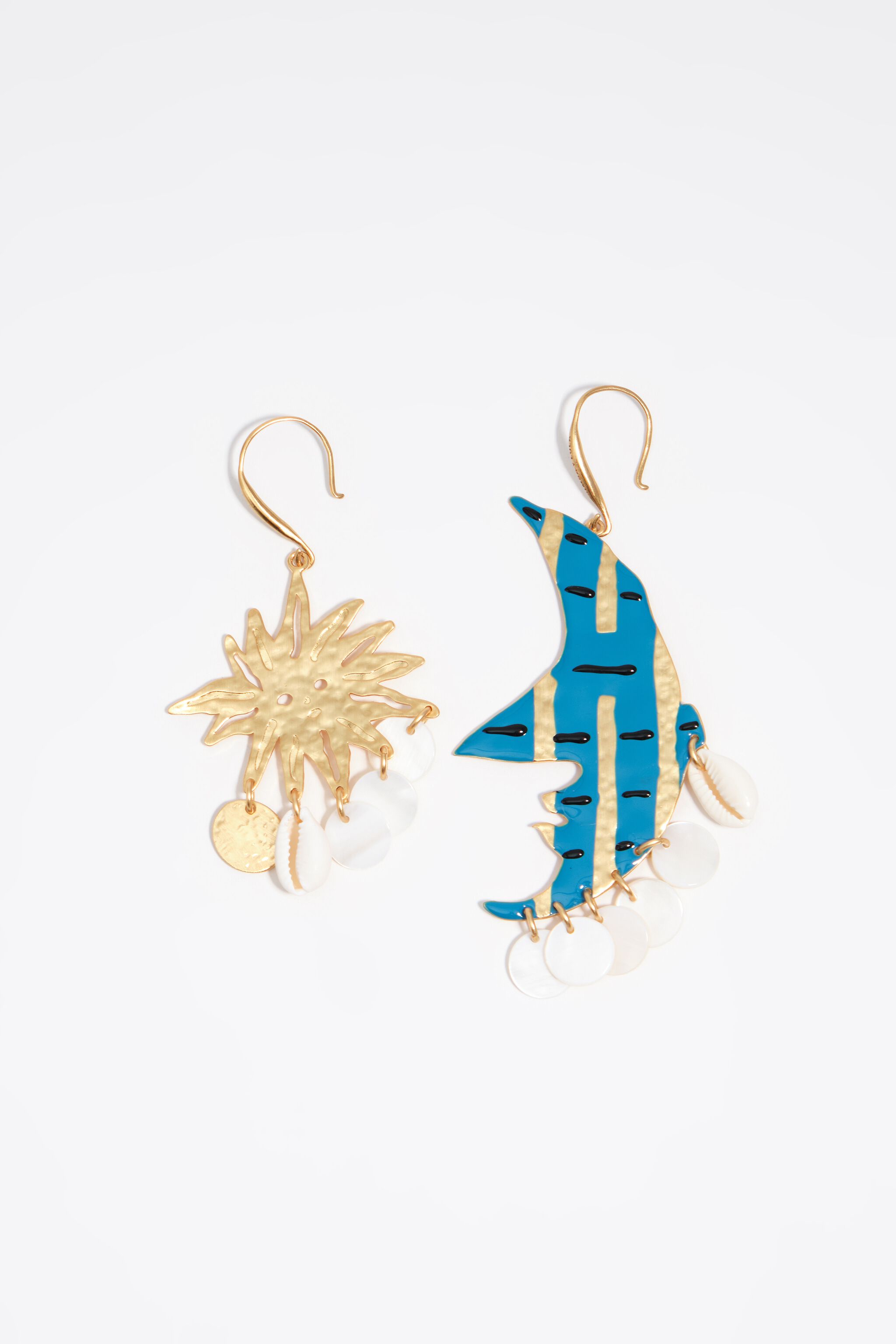 Brushed gold moon and sun earrings