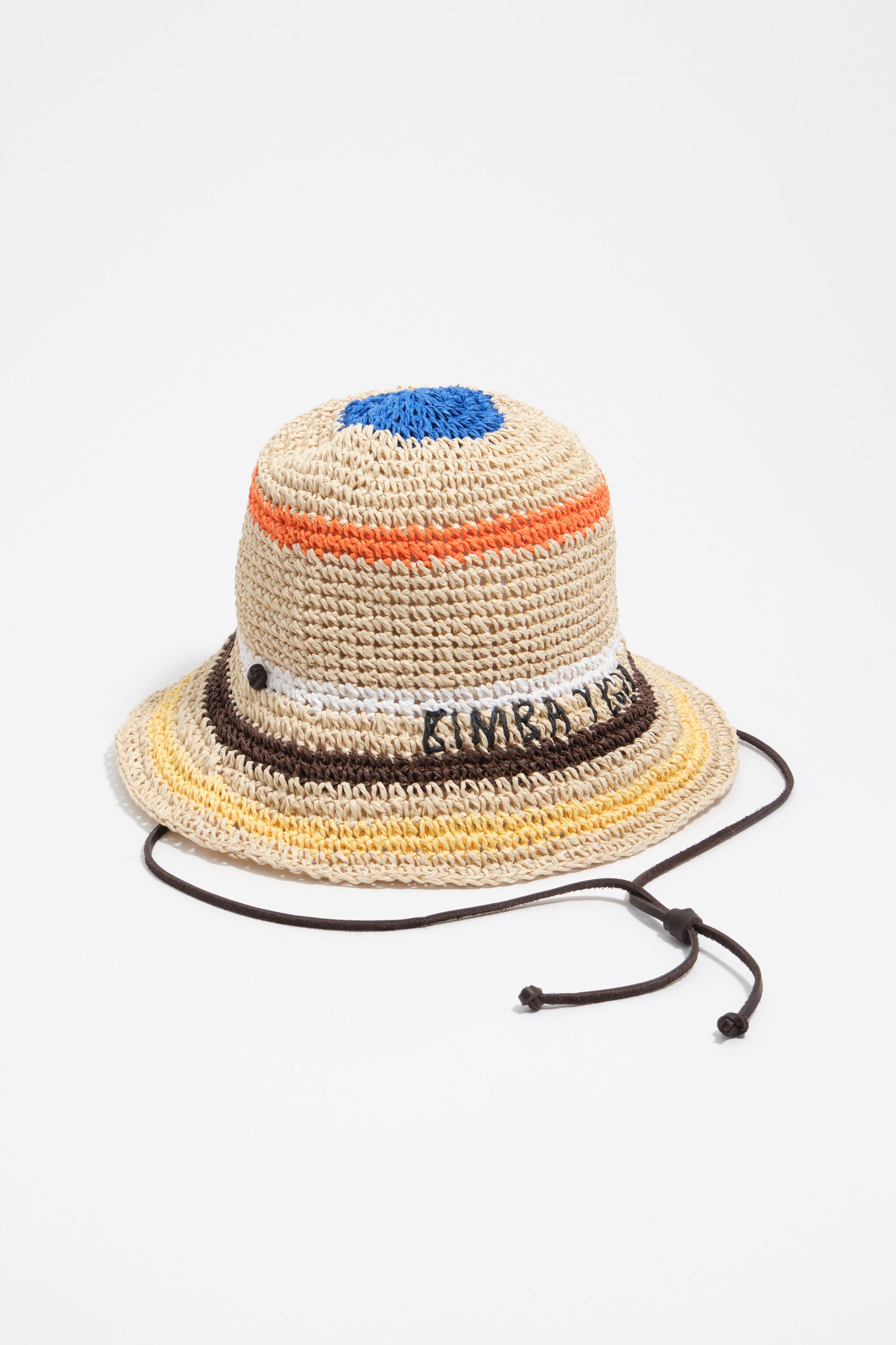 Raffia-effect hat with multicolor stripes