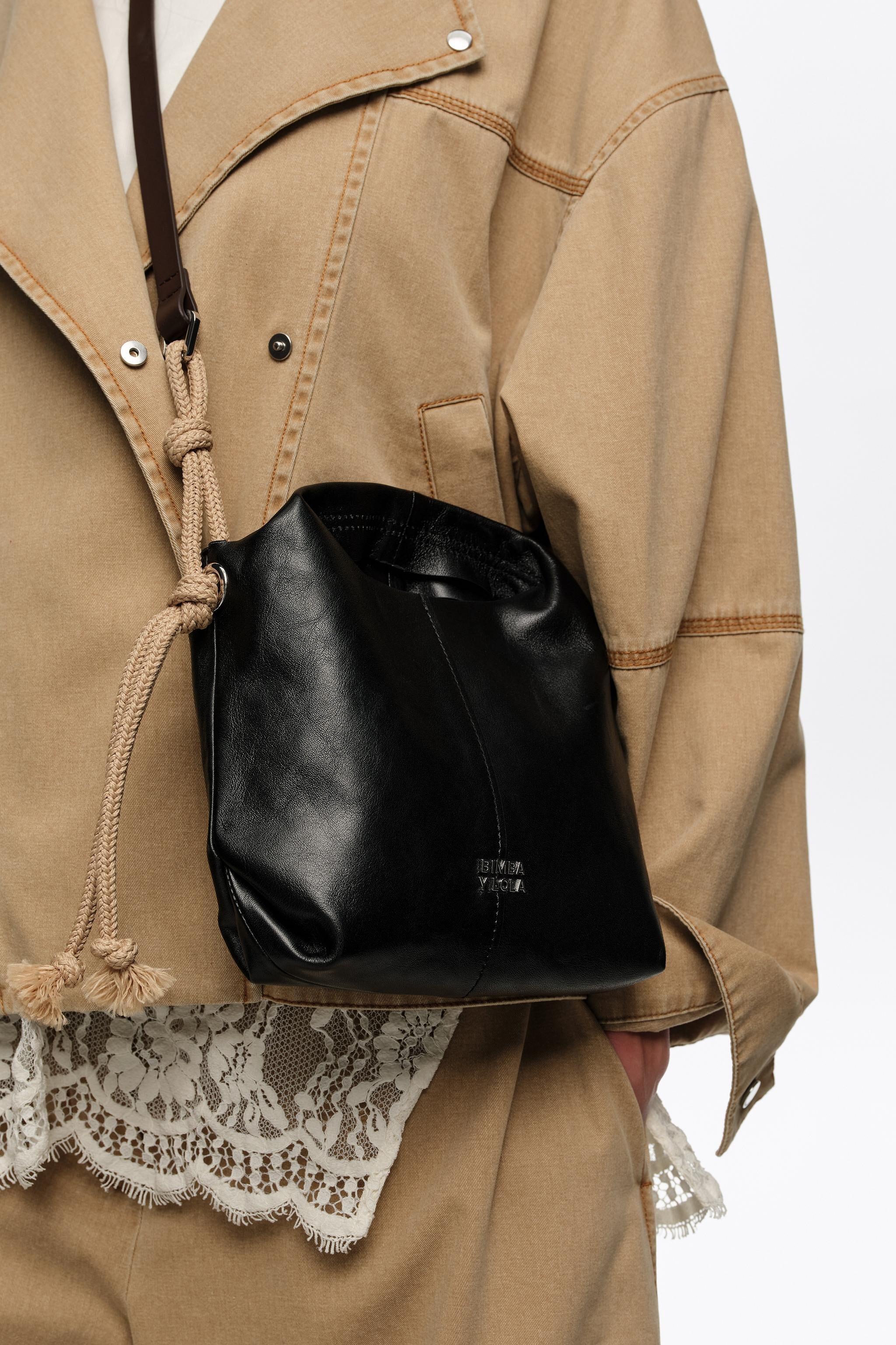 Black leather mini Paper bag