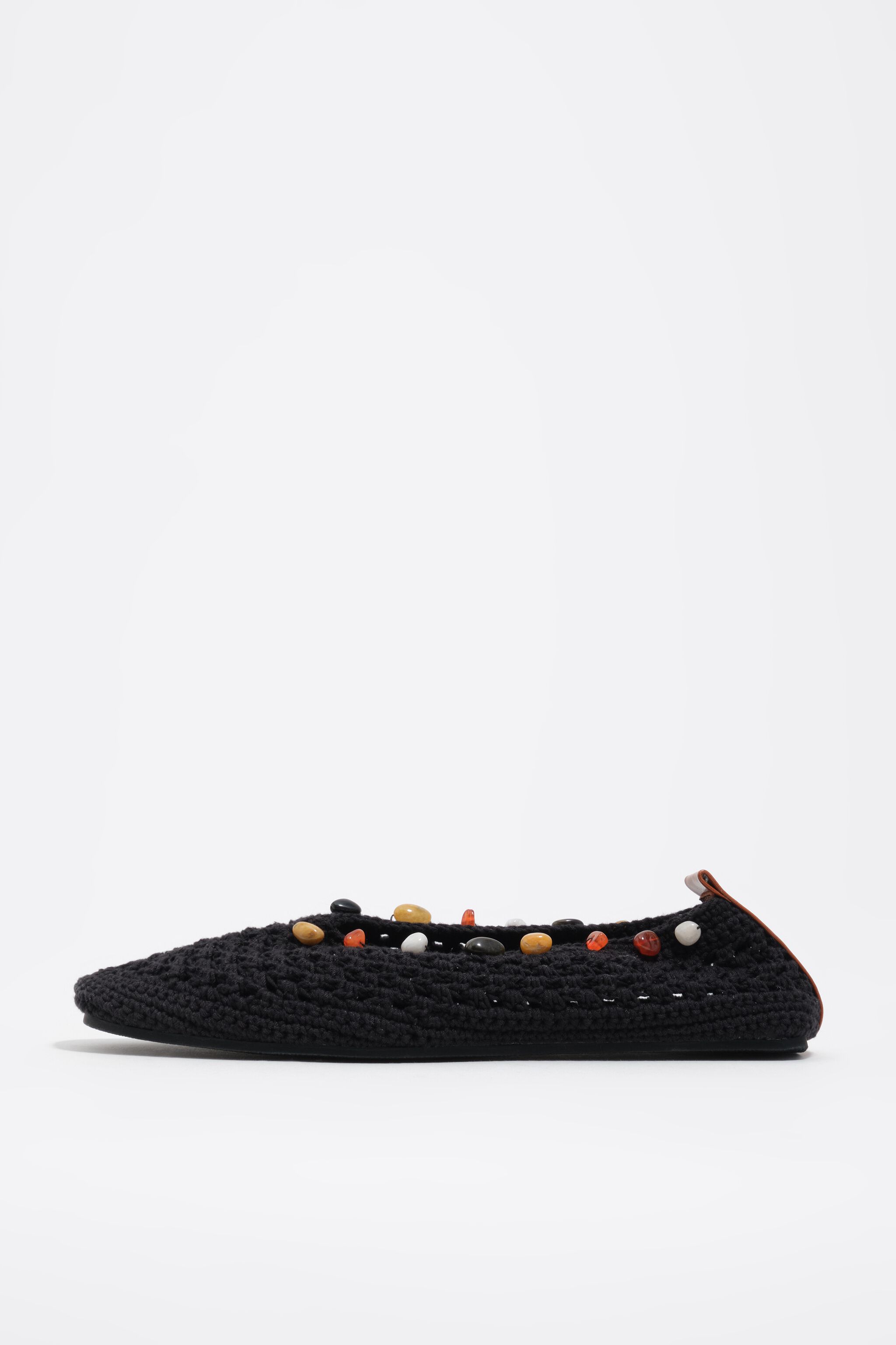 Black crochet ballerina with stones