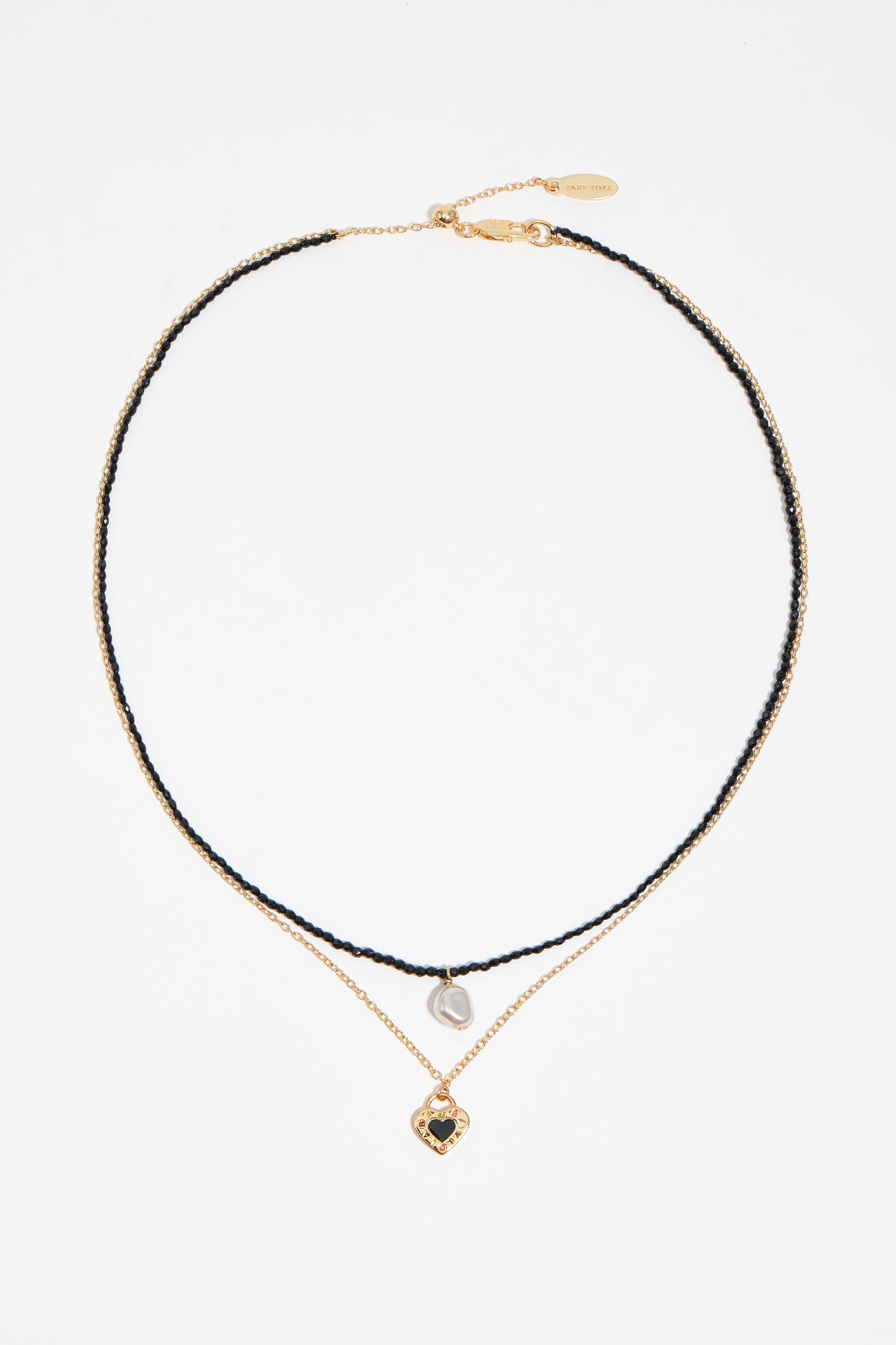 Double black crystals and pearl necklace