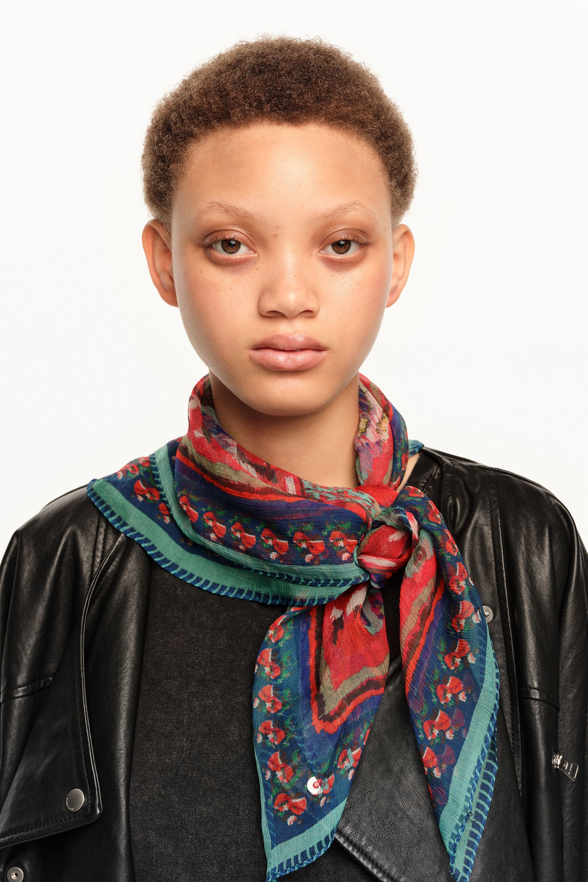 Red Ikat floral striped scarf