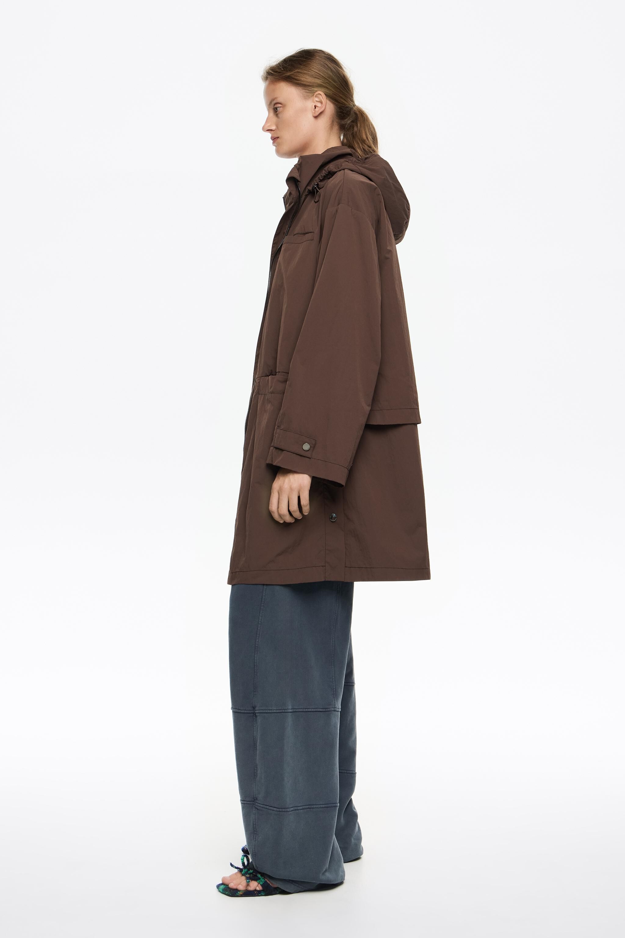 Dark brown A-line trench