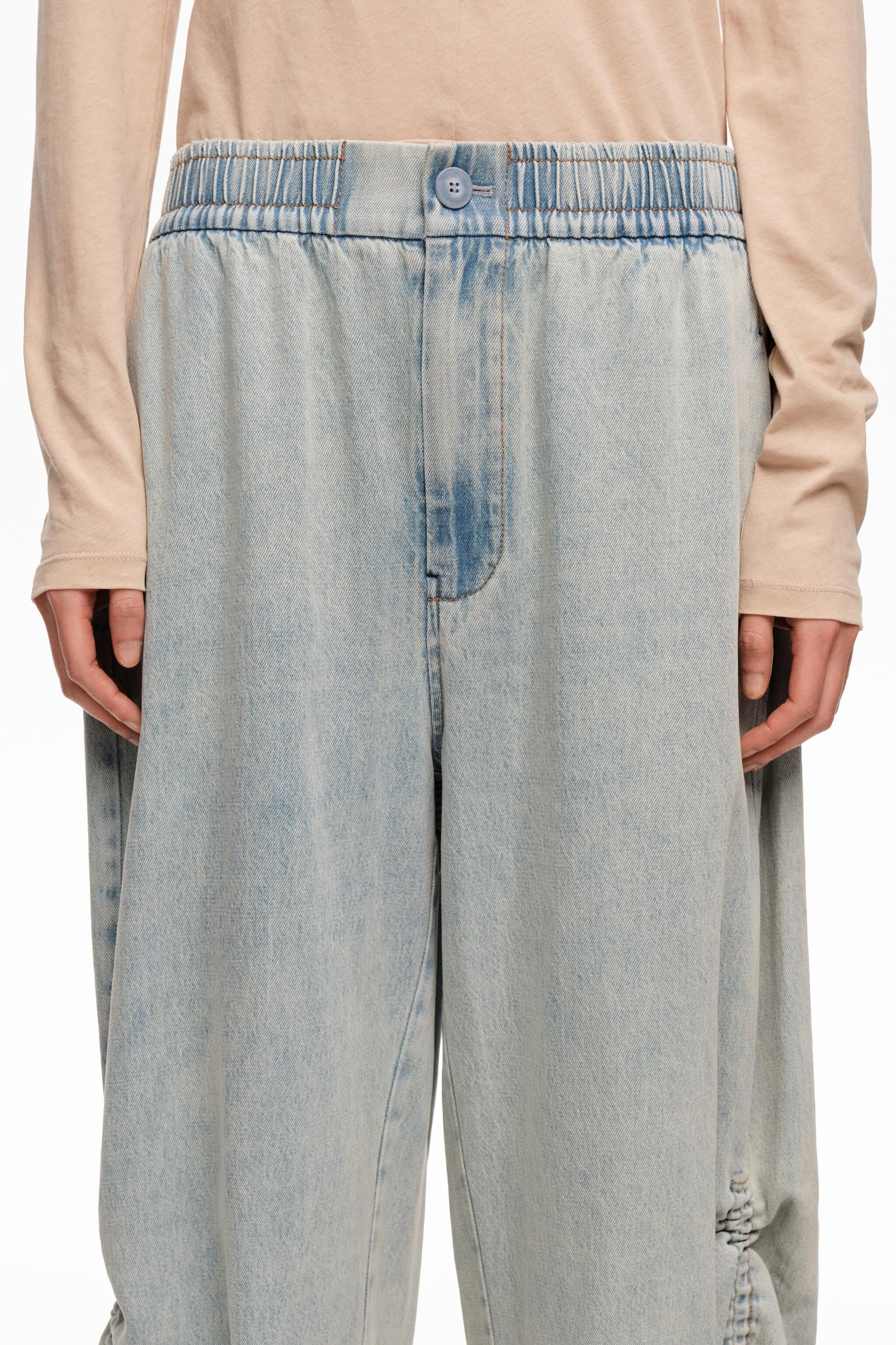 Light blue denim joggers with gathering