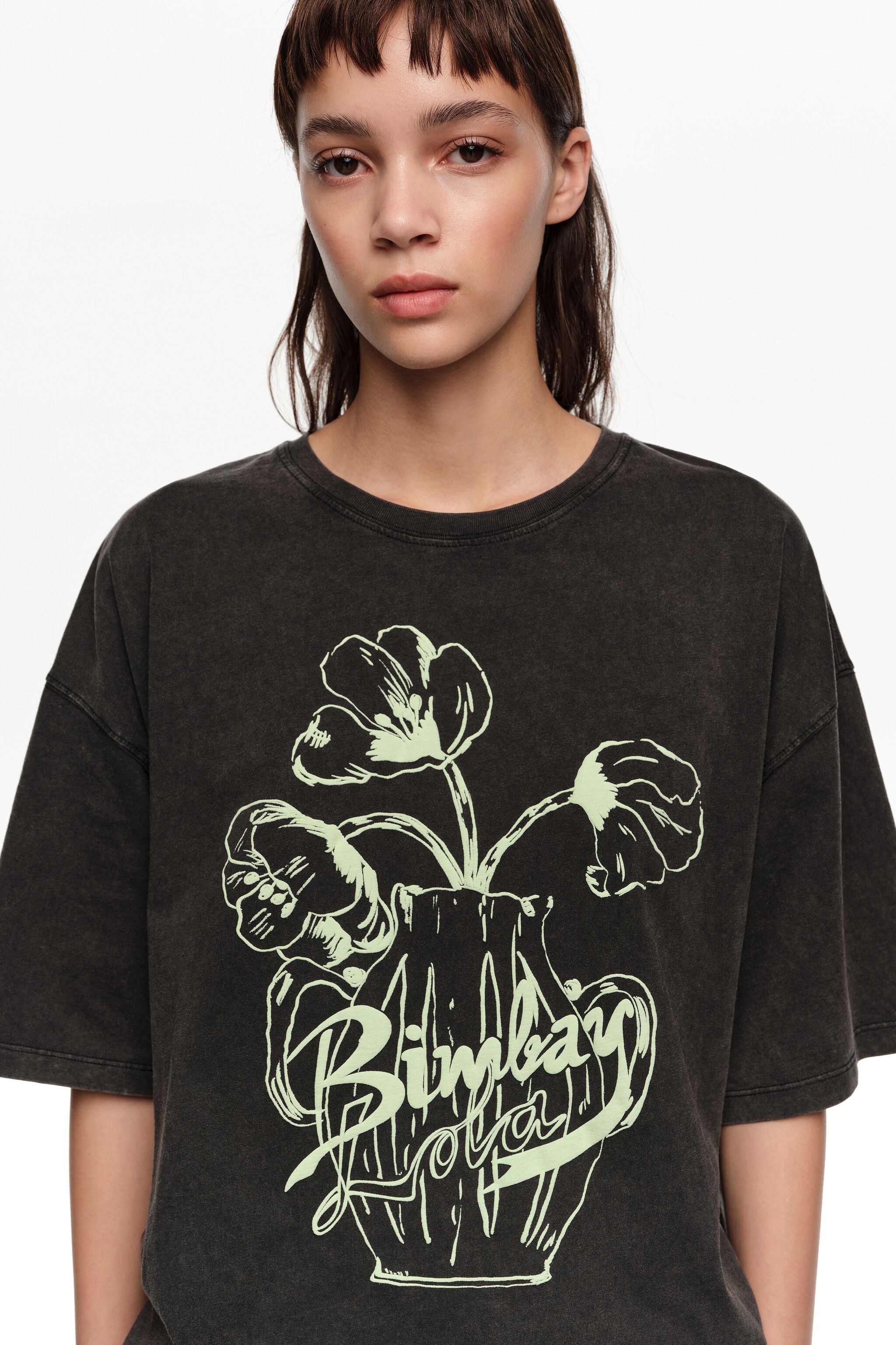 Faded black embossed floral logo T-shirt