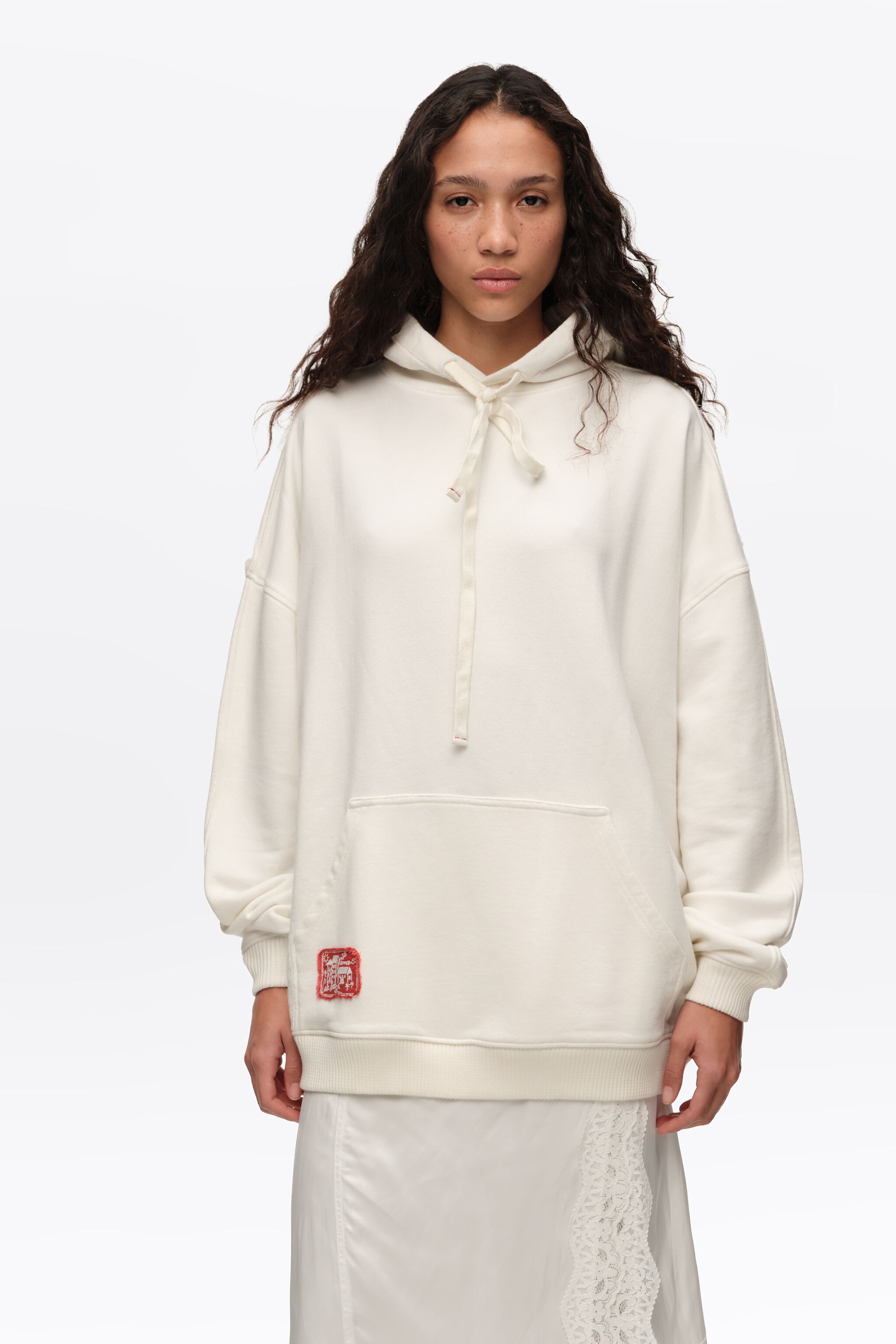 White embroidered oversize hoodie
