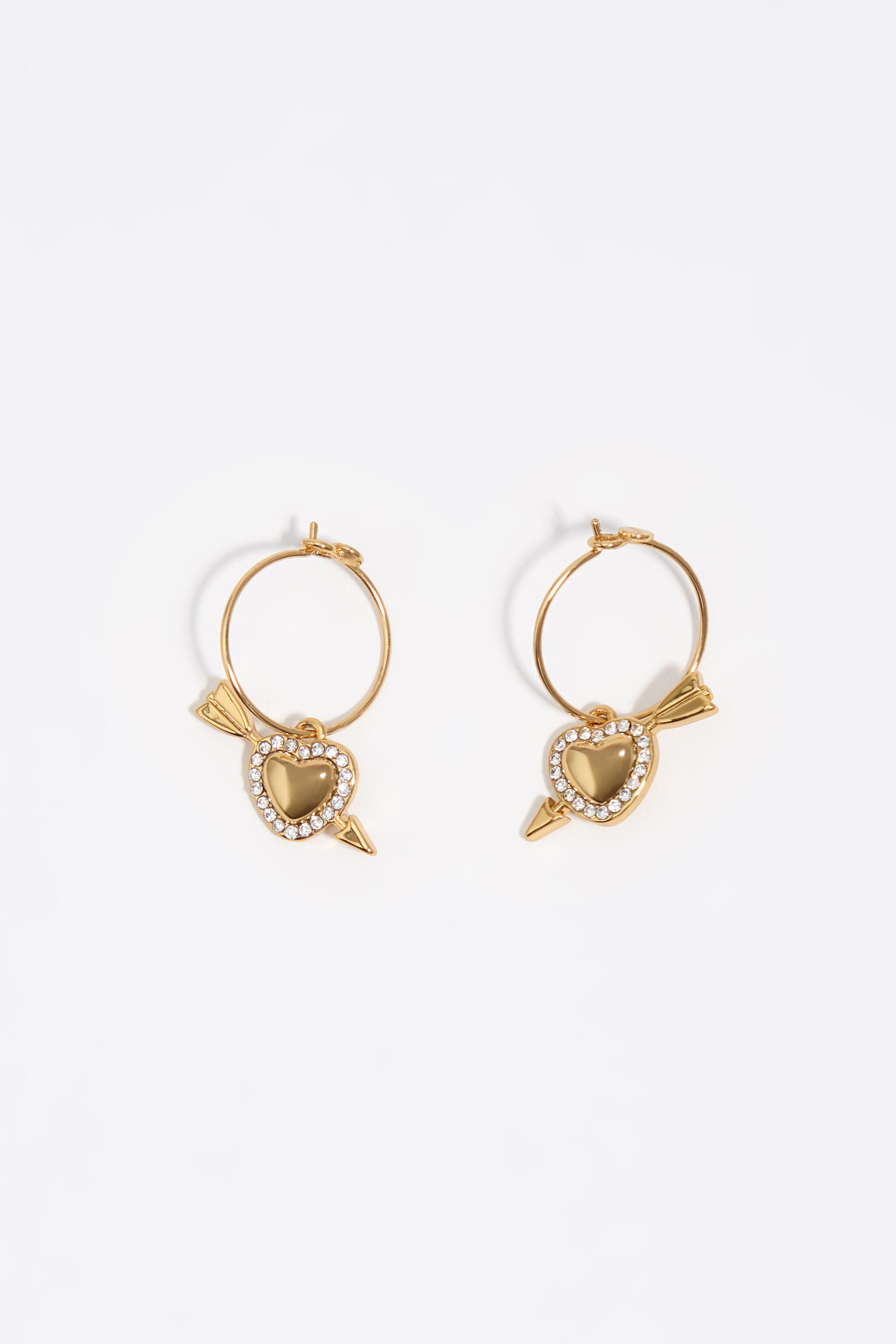 Gold heart and arrow hoop earrings