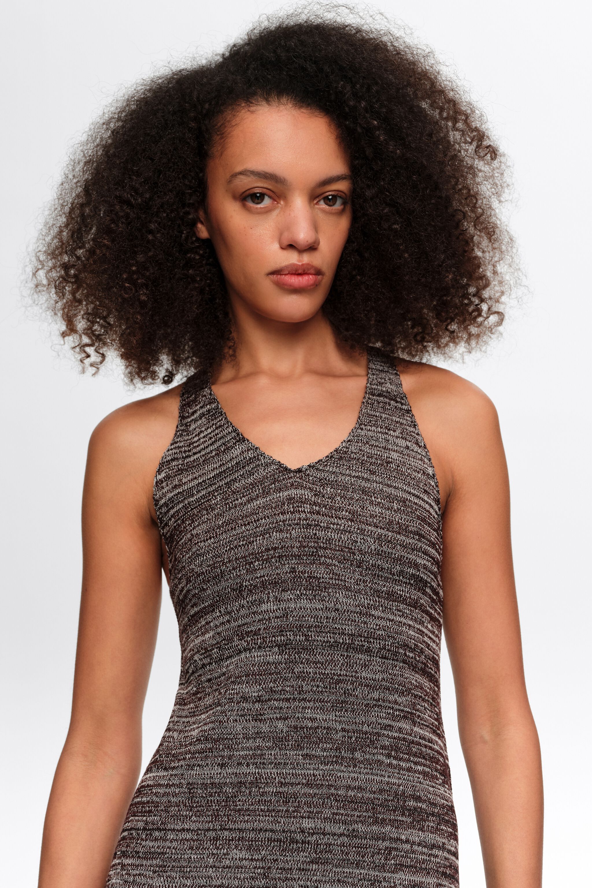 Brown two-material knit dress
