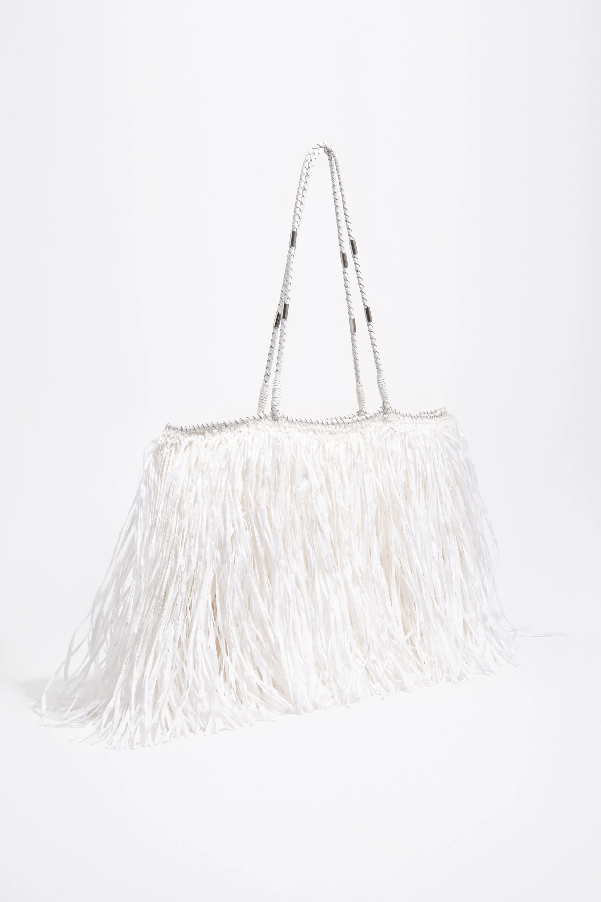 Large white raffia-effect shopper bag
