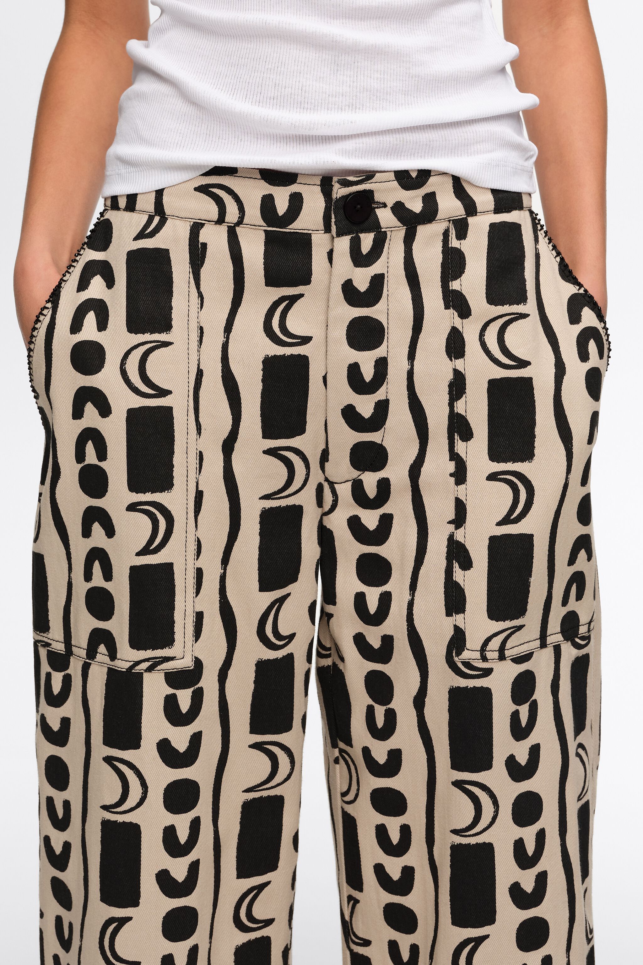 White Moon stripes straight-leg trousers with elasticated waist