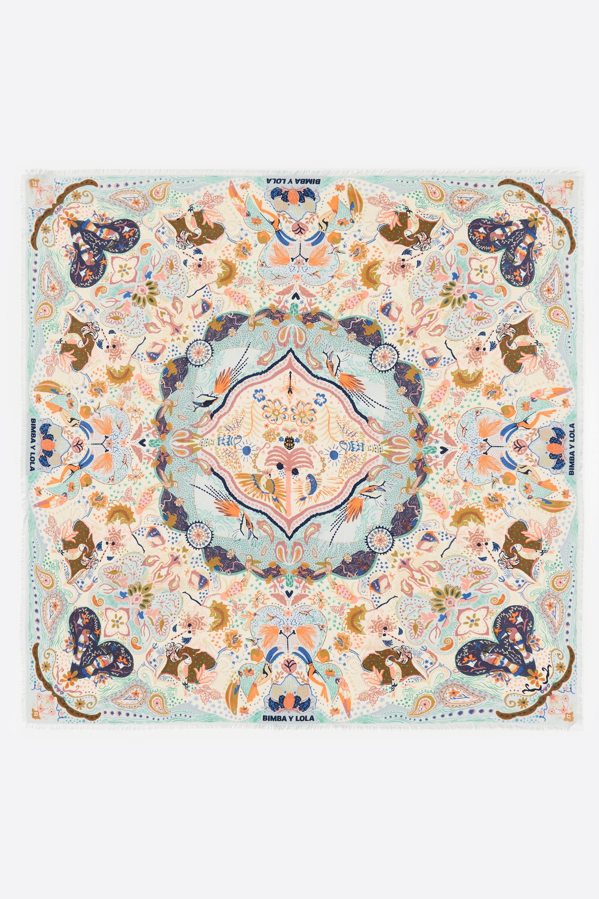 Blue tropical birds circular composition shawl