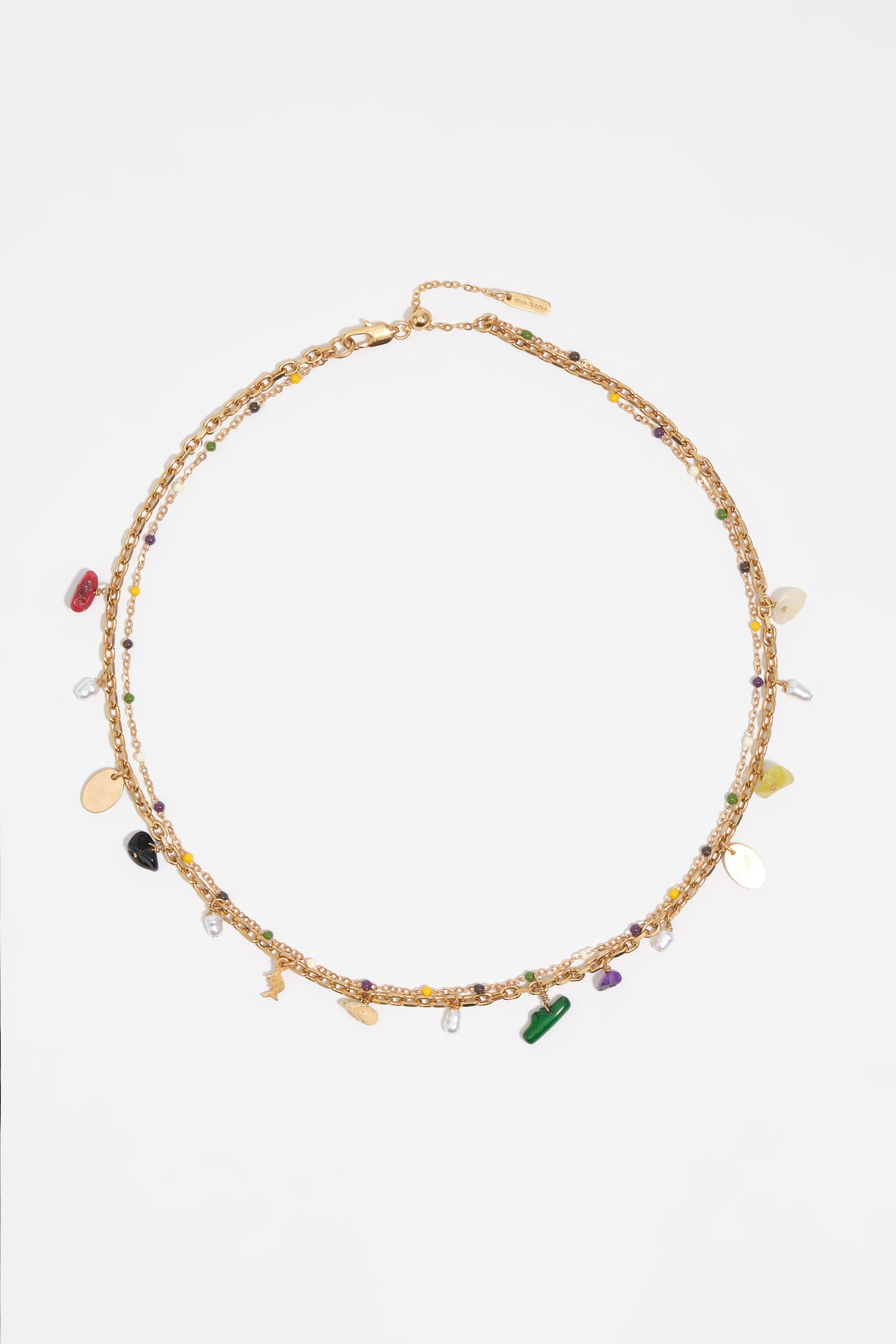 Multicolor stones double-layer chain necklace