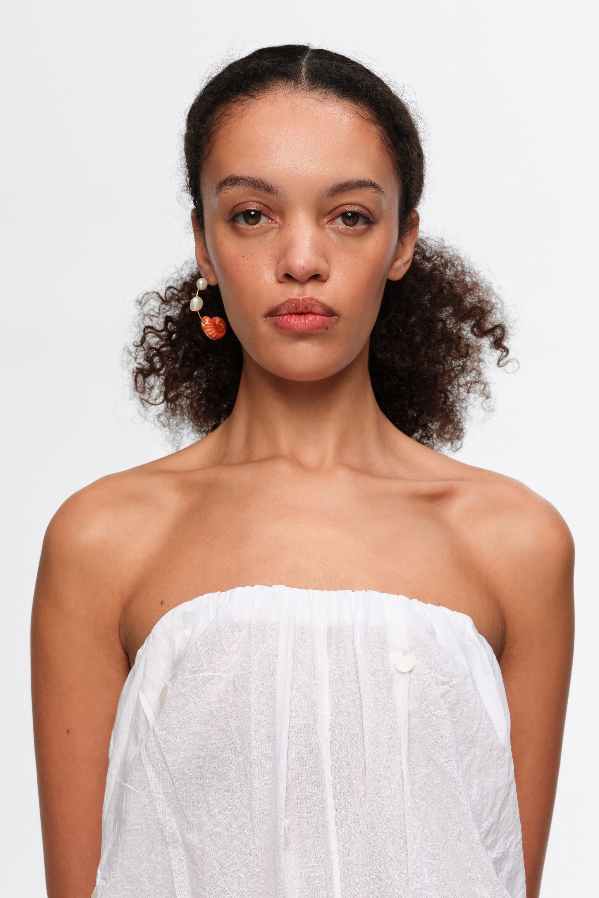 White ruched strapless dress