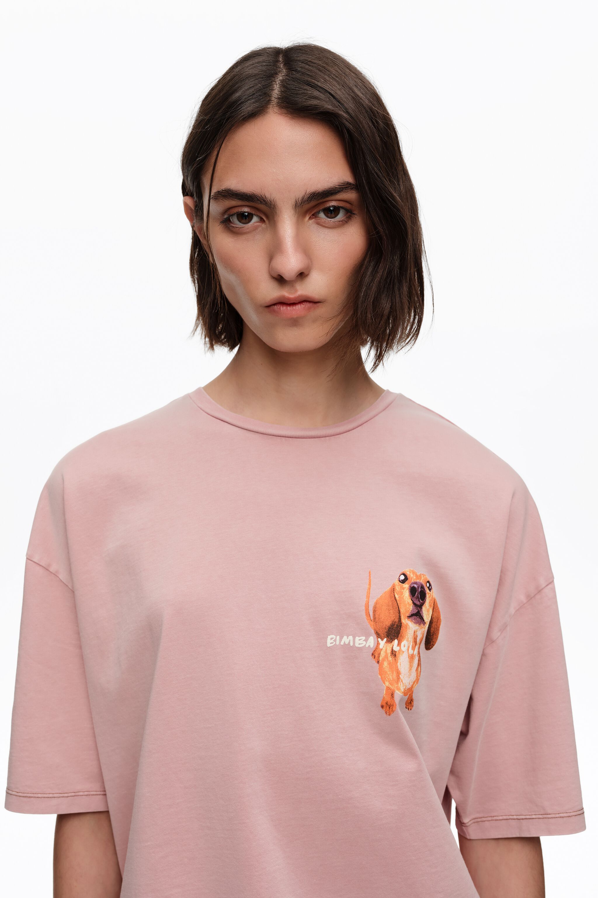 Powder pink dachshund logo T-shirt