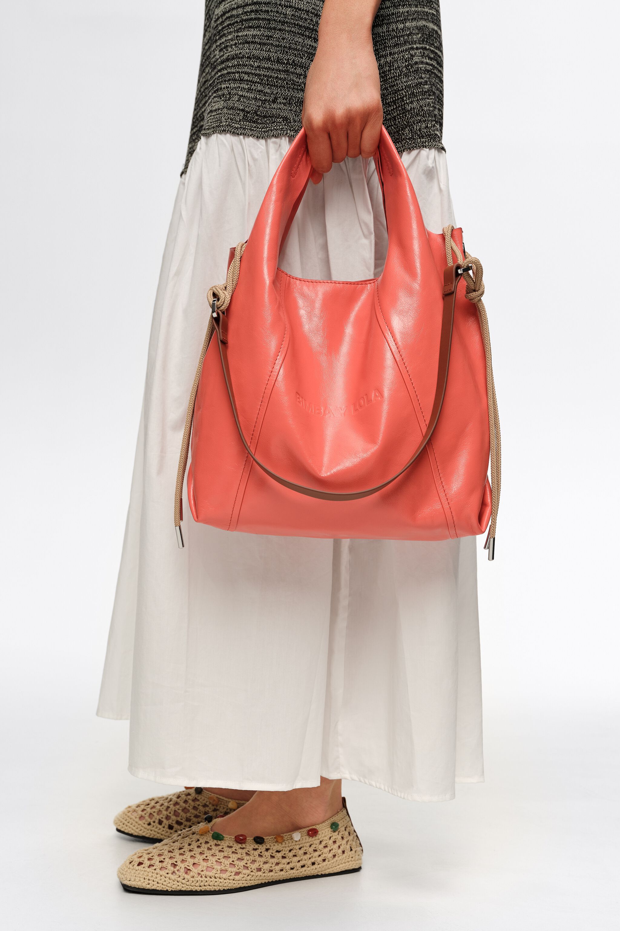 Medium coral leather Paper bag